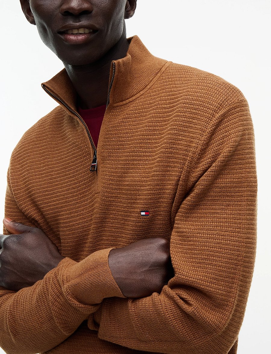 Tommy Hilfiger - PIMA CTN CASH STRUCTURE ZIP MOCK - pullover mit halbem reißverschluss - timeless tawny heather - 3