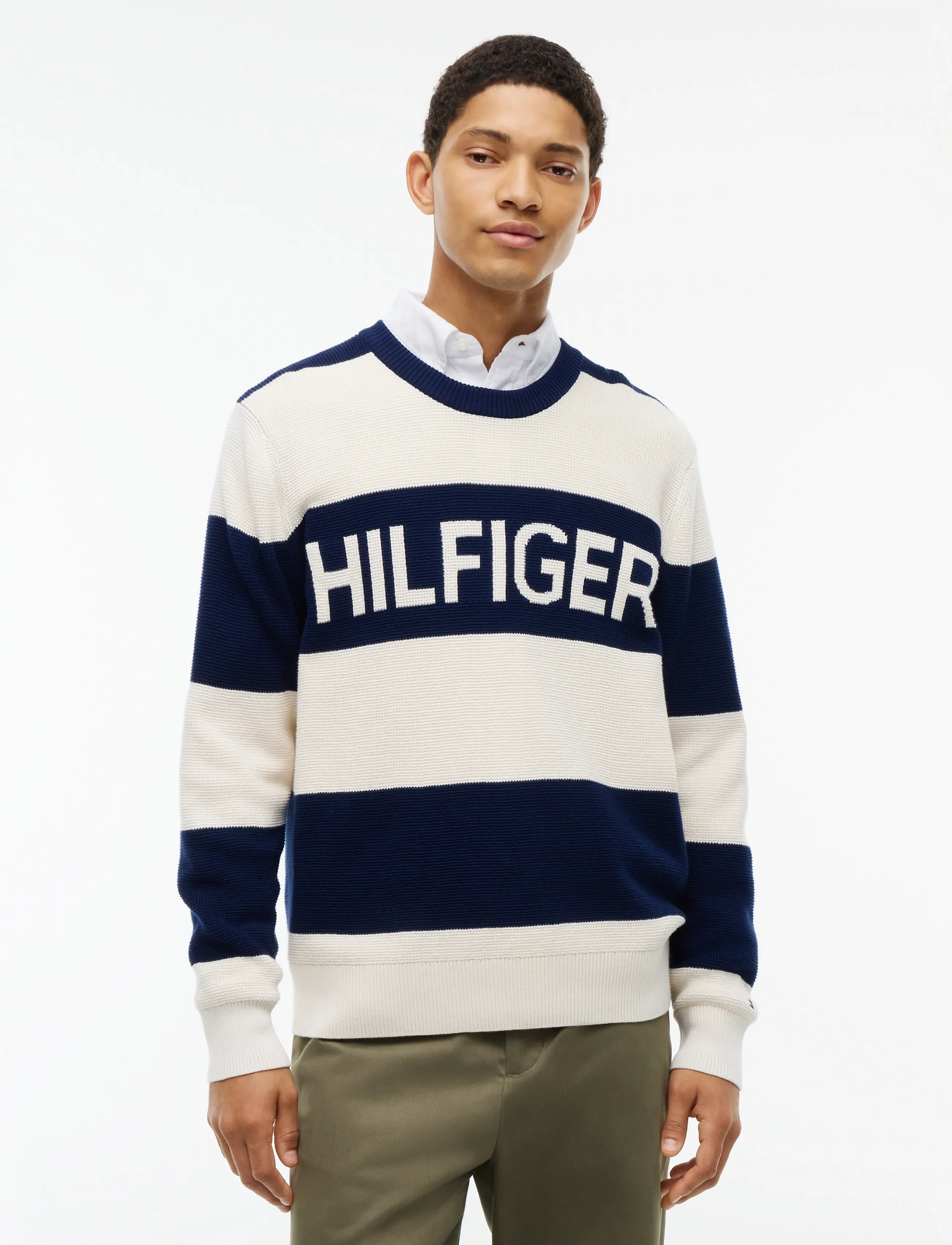 Tommy Hilfiger WAFFLE COTTON GRAPHIC CREW NECK - Tøj - CARBON NAVY IVORY PETAL / navy