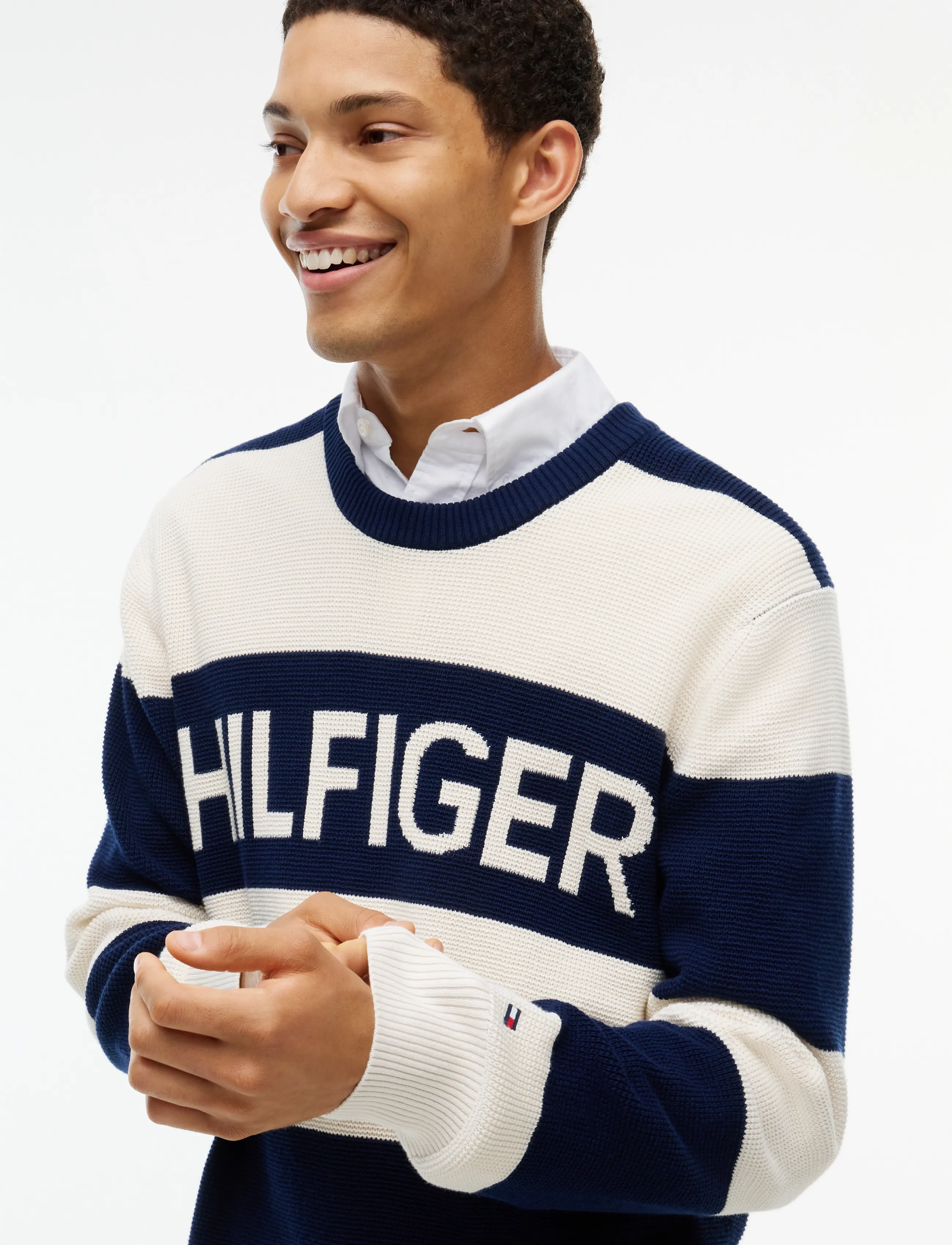 Tommy Hilfiger - WAFFLE COTTON GRAPHIC CREW NECK - carbon navy ivory petal - 3