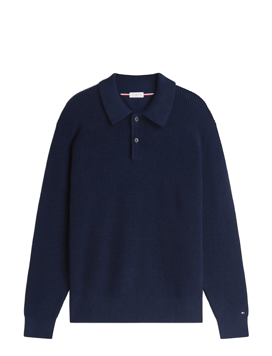 Tommy Hilfiger - WAFFLE STRUCTURE RUGBY - poloer i strik med lange ærmer - carbon navy - 1