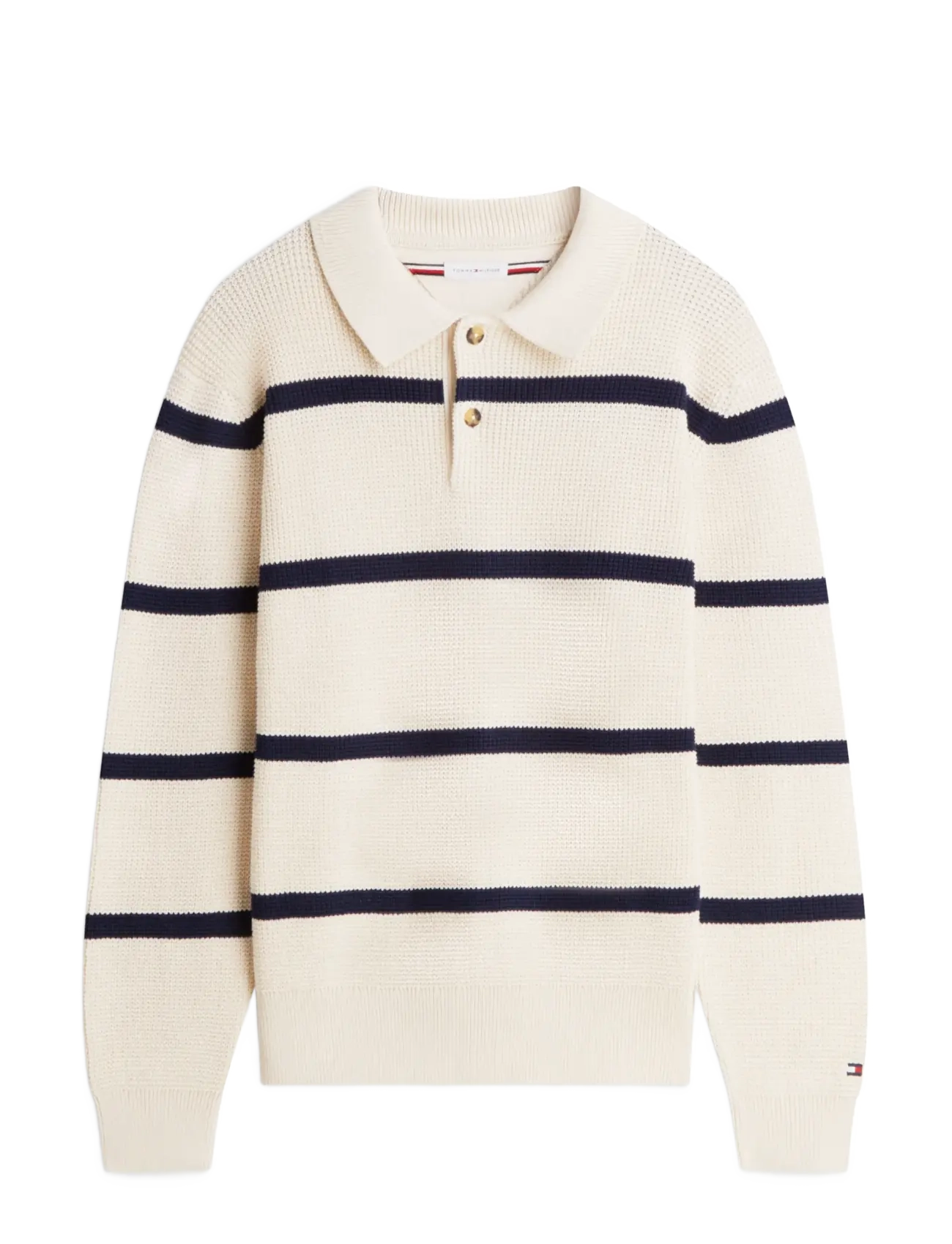 Tommy Hilfiger - WAFFLE STRUCTURE RUGBY - långärmade stickade pikétröjor - ivory petal  carbon navy - 1