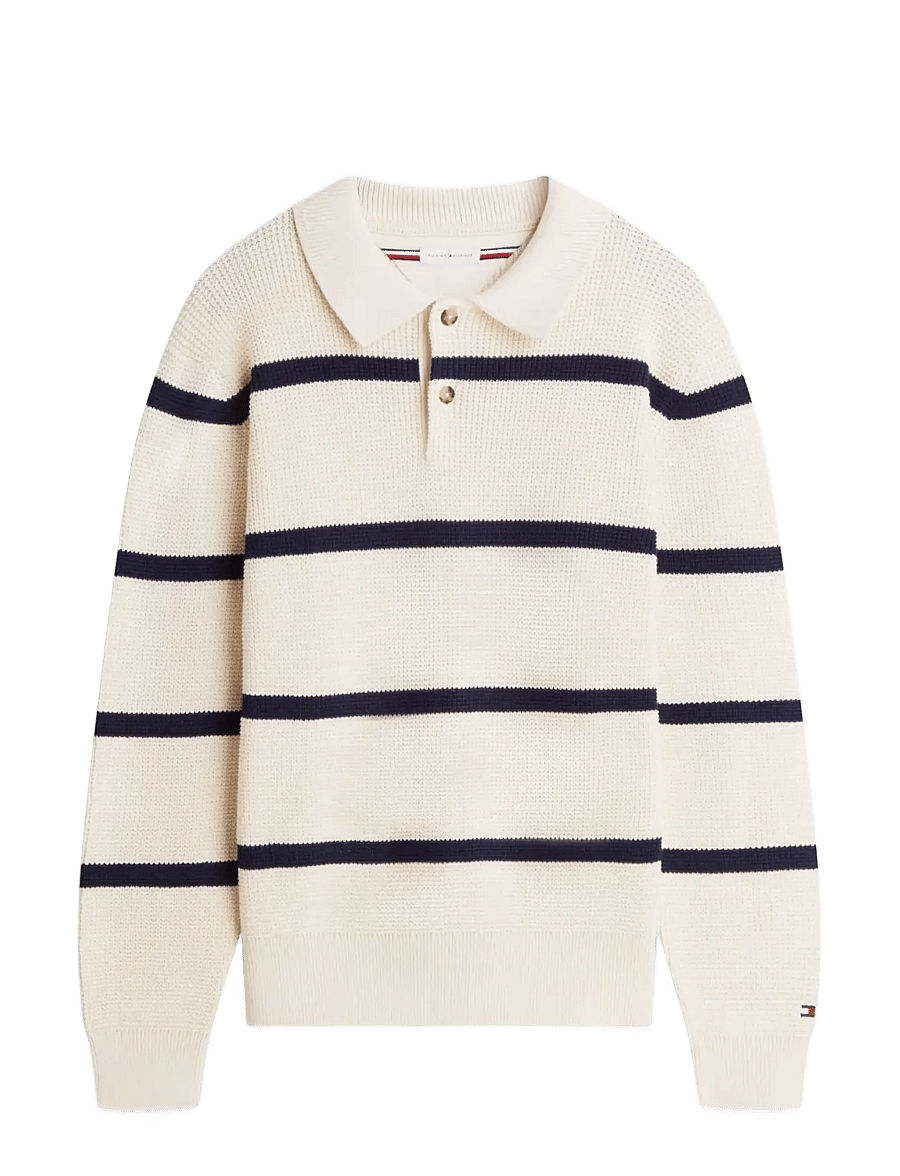 Tommy Hilfiger - WAFFLE STRUCTURE RUGBY - långärmade stickade pikétröjor - ivory petal carbon navy - 1