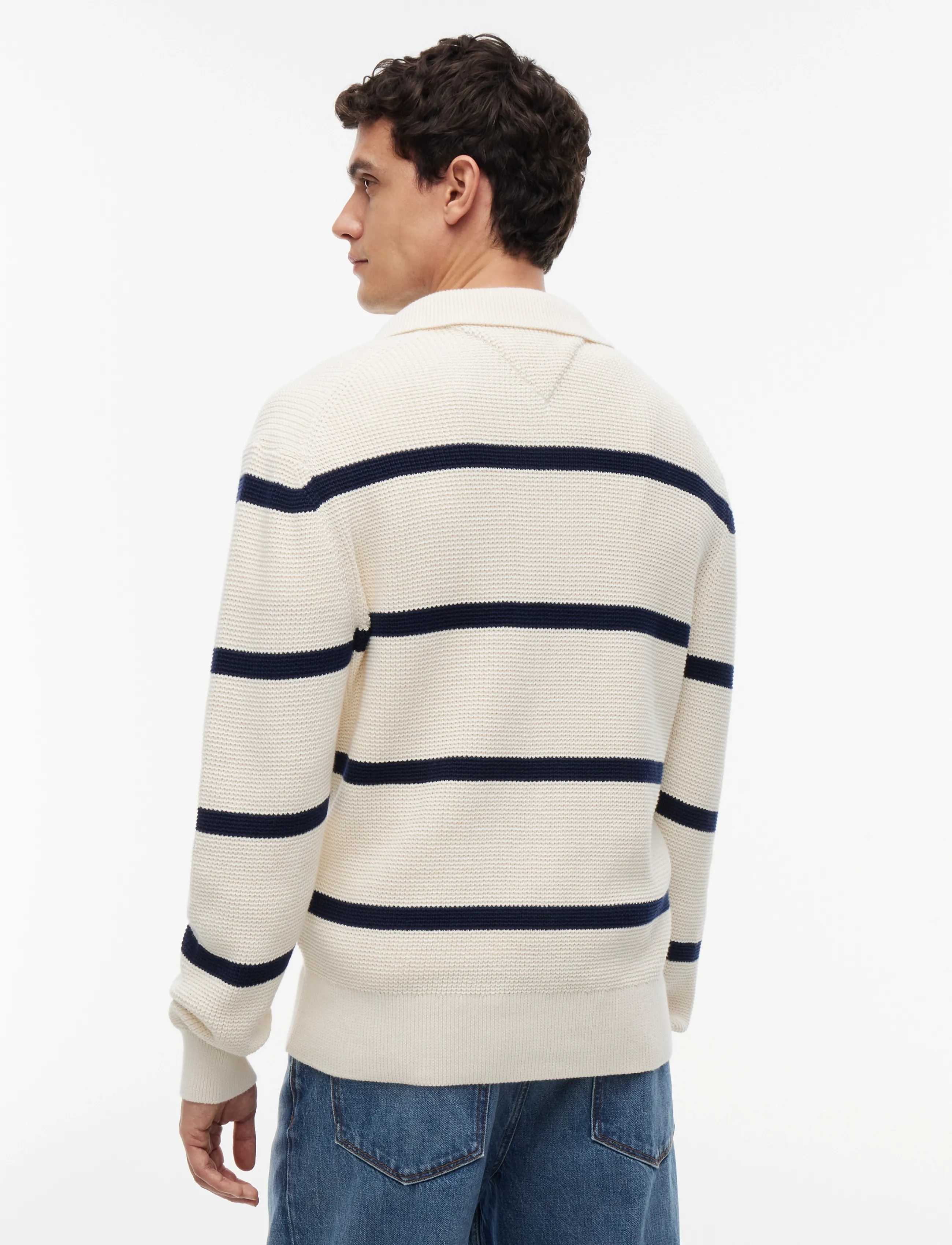 Tommy Hilfiger - WAFFLE STRUCTURE RUGBY - långärmade stickade pikétröjor - ivory petal  carbon navy - 2