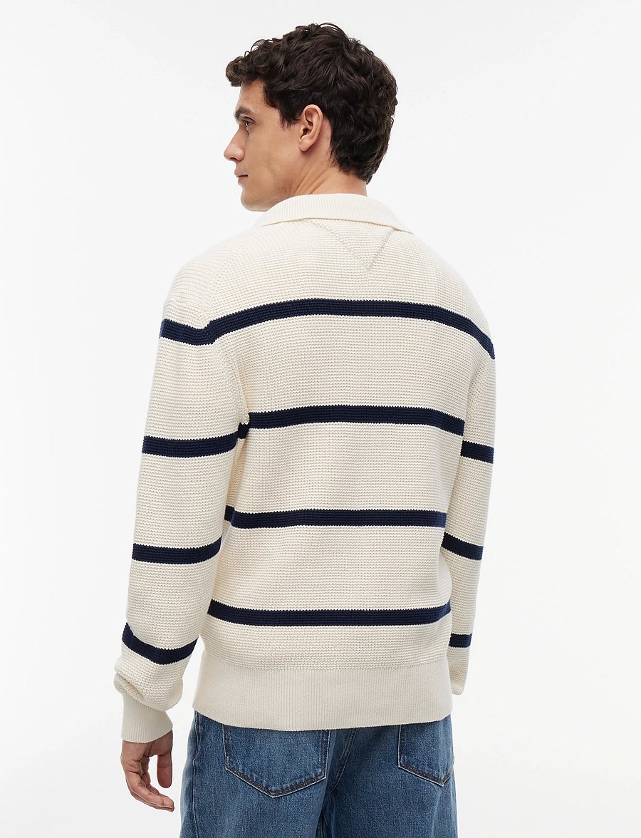 Tommy Hilfiger - WAFFLE STRUCTURE RUGBY - långärmade stickade pikétröjor - ivory petal carbon navy - 2