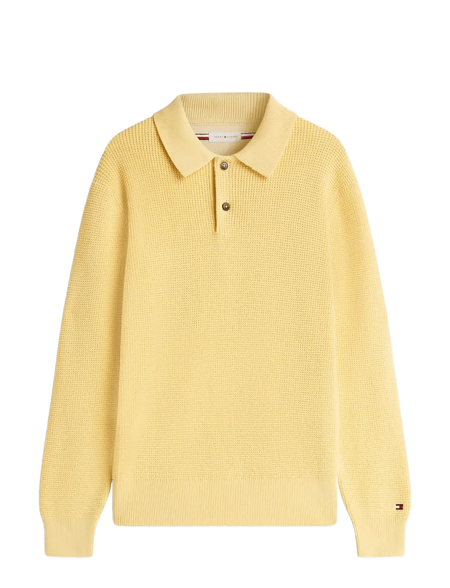 Tommy Hilfiger - WAFFLE STRUCTURE RUGBY - långärmade stickade pikétröjor - light daffodil - 1
