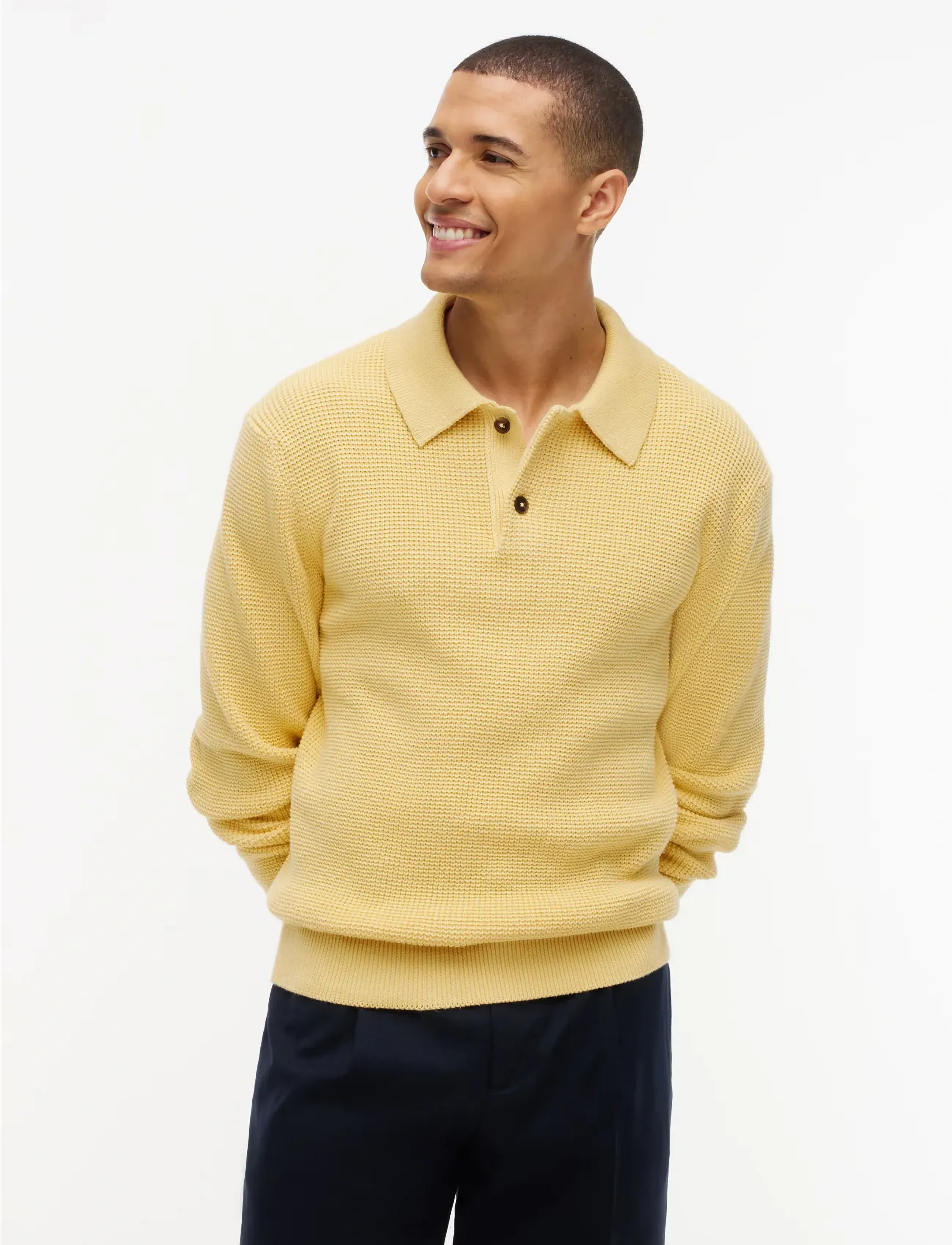 Tommy Hilfiger - WAFFLE STRUCTURE RUGBY - långärmade stickade pikétröjor - light daffodil - 0