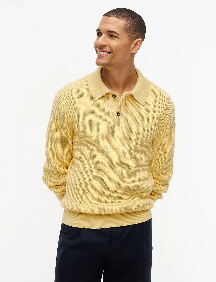 Tommy Hilfiger - WAFFLE STRUCTURE RUGBY - långärmade stickade pikétröjor - light daffodil - 0