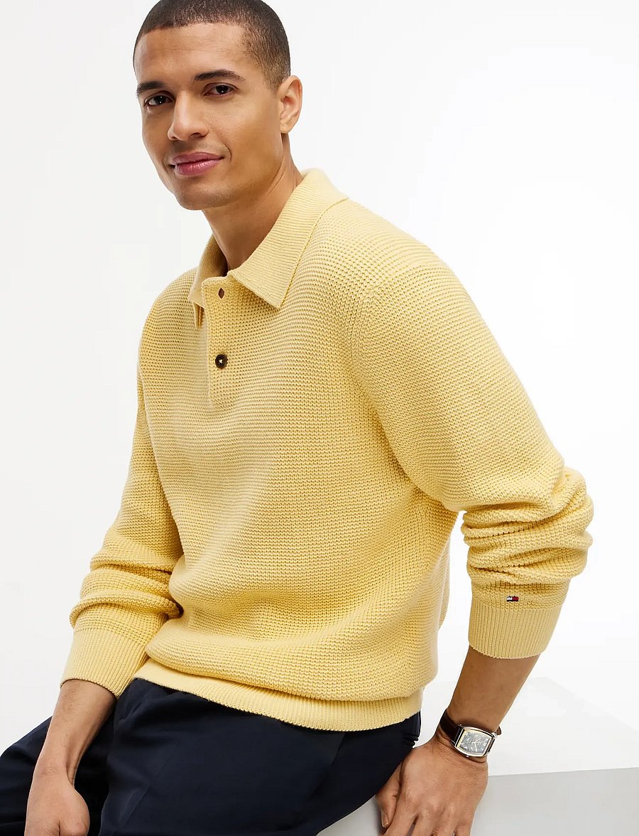 Tommy Hilfiger - WAFFLE STRUCTURE RUGBY - långärmade stickade pikétröjor - light daffodil - 3