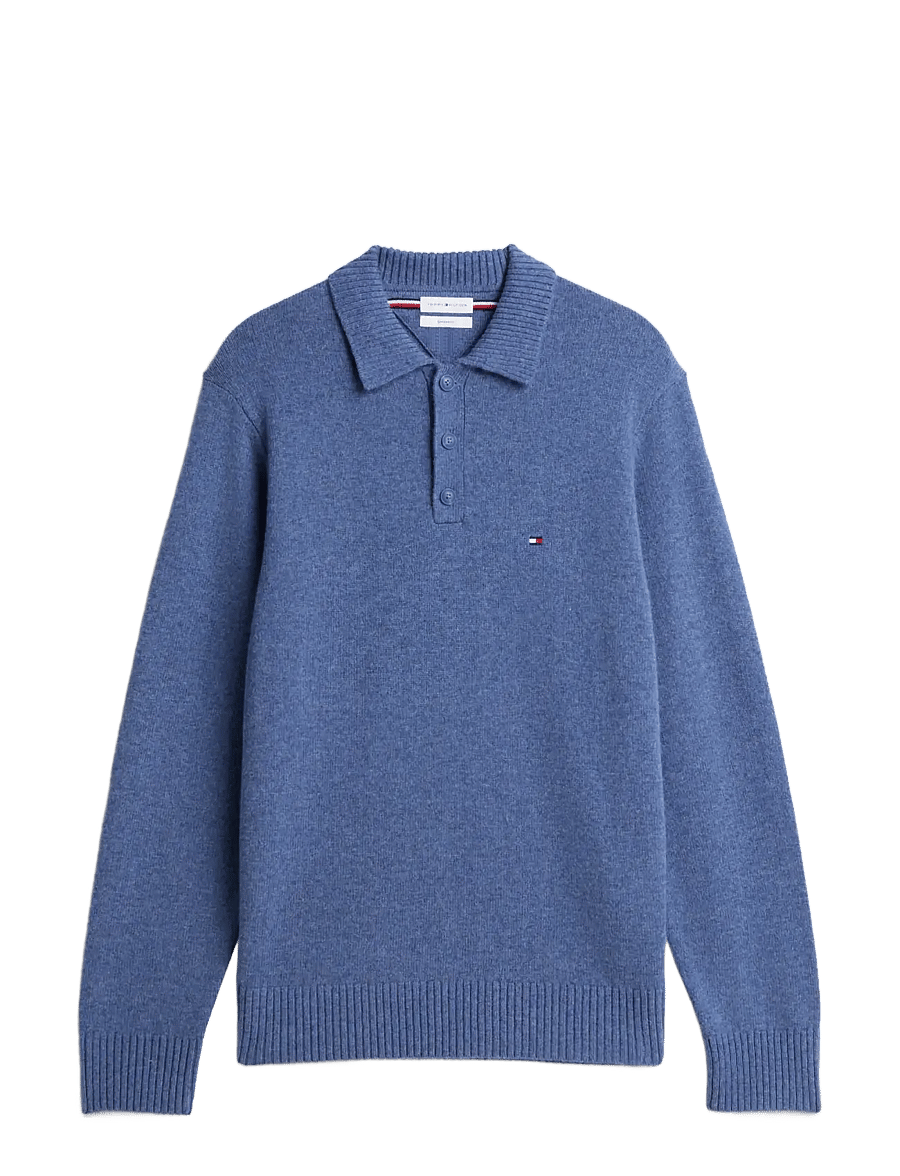 Tommy Hilfiger - LAMBSWOOL LS POLO - pikkade varrukatega kootud polod - aegean sea heather - 0