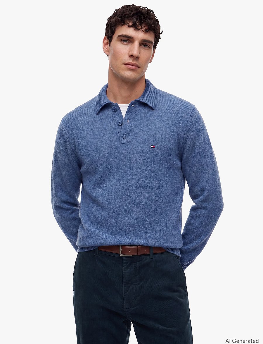 Tommy Hilfiger - LAMBSWOOL LS POLO - langärmelige strick-polohemden - aegean sea heather - 0