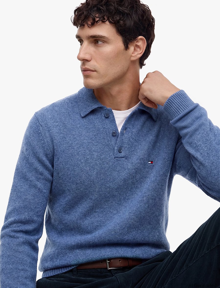Tommy Hilfiger - LAMBSWOOL LS POLO - langärmelige strick-polohemden - aegean sea heather - 3