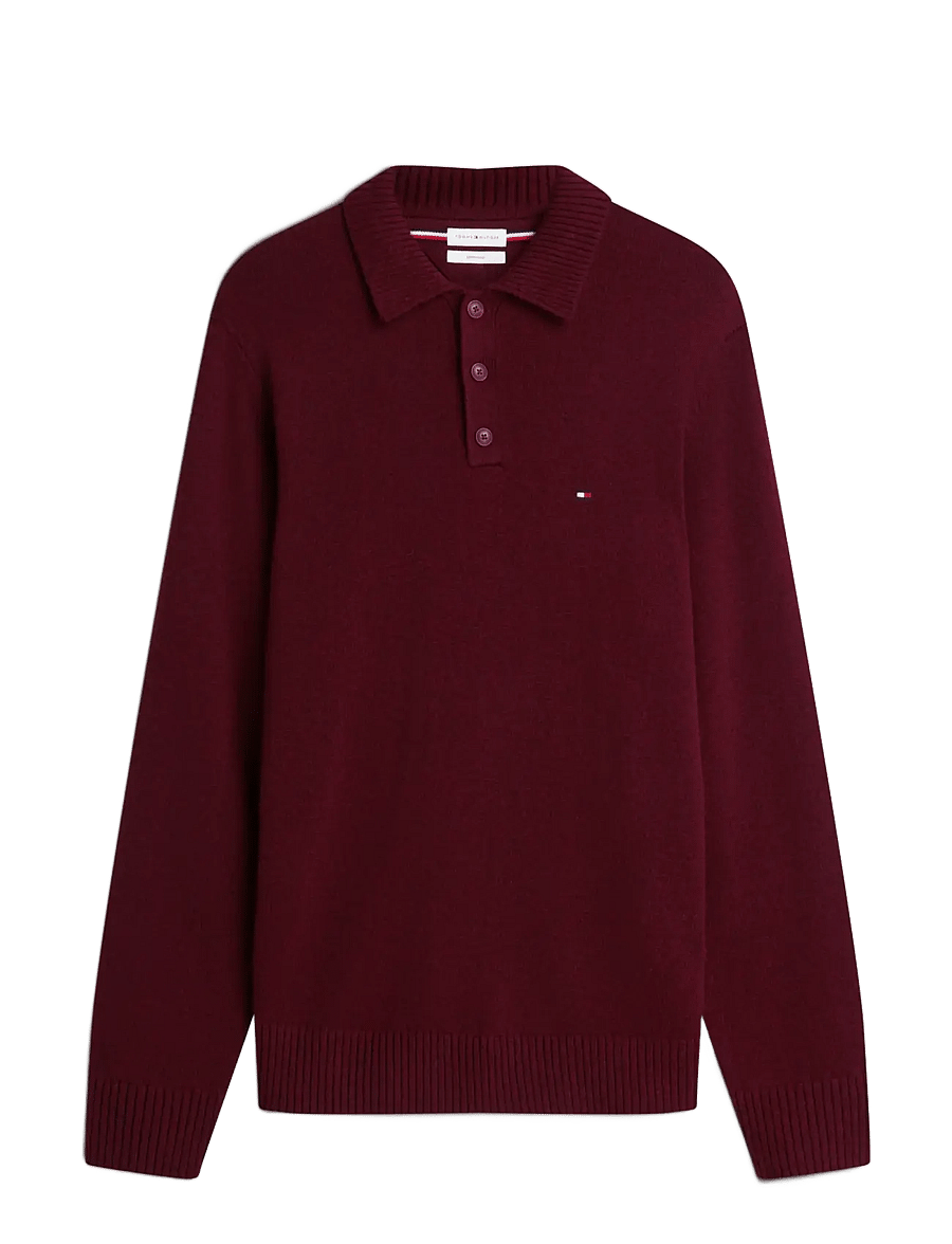 Tommy Hilfiger - LAMBSWOOL LS POLO - poloer i strik med lange ærmer - burgundy heather - 1