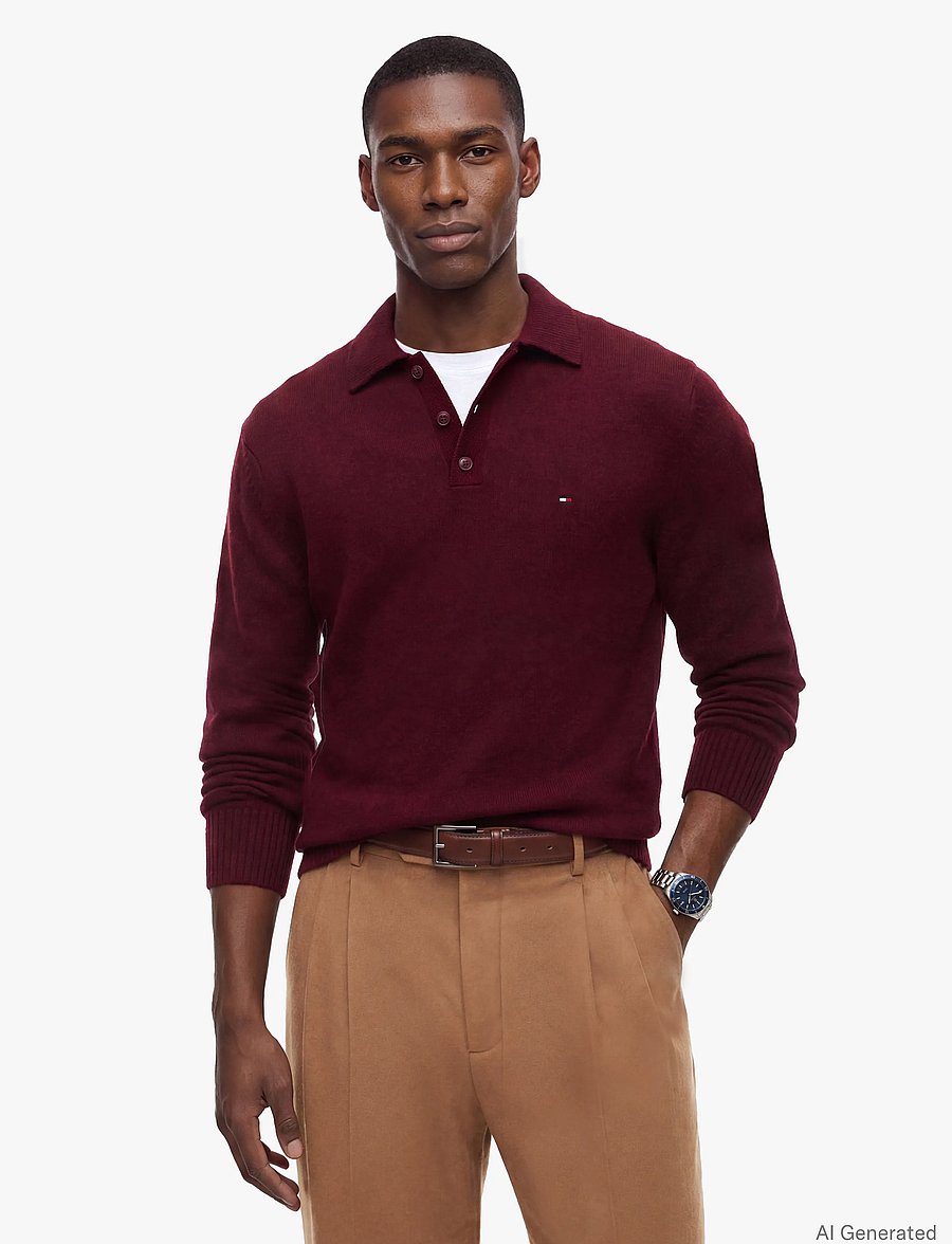 Tommy Hilfiger - LAMBSWOOL LS POLO - poloer i strik med lange ærmer - burgundy heather - 0