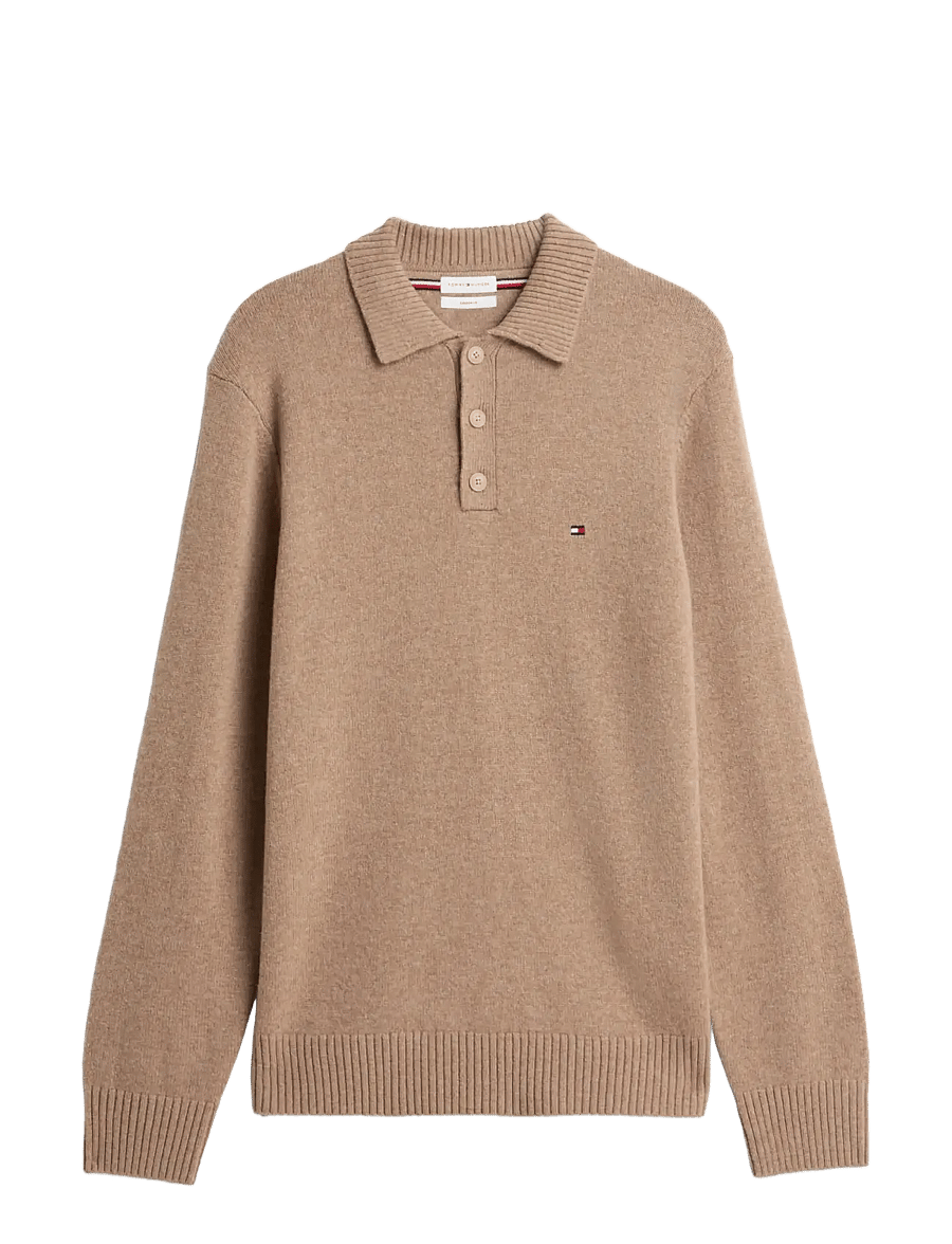 Tommy Hilfiger - LAMBSWOOL LS POLO - poloer i strik med lange ærmer - safari canvas heather - 1