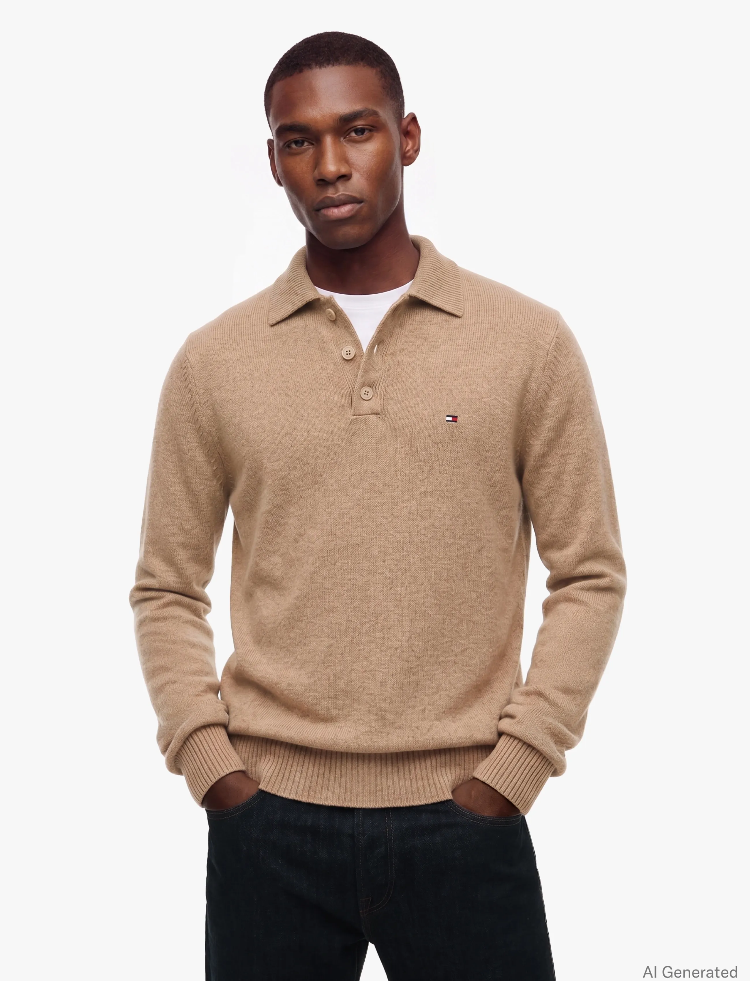 Tommy Hilfiger LAMBSWOOL LS POLO - Tommy Hilfiger - SAFARI CANVAS HEATHER / beige