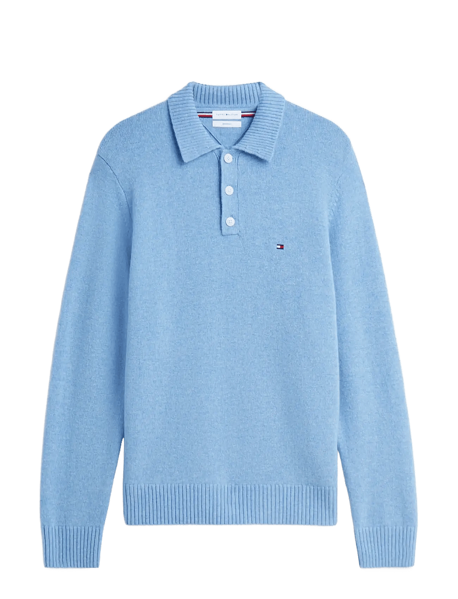 Tommy Hilfiger - LAMBSWOOL LS POLO - long-sleeved knitted polos - sky blue heather - 1