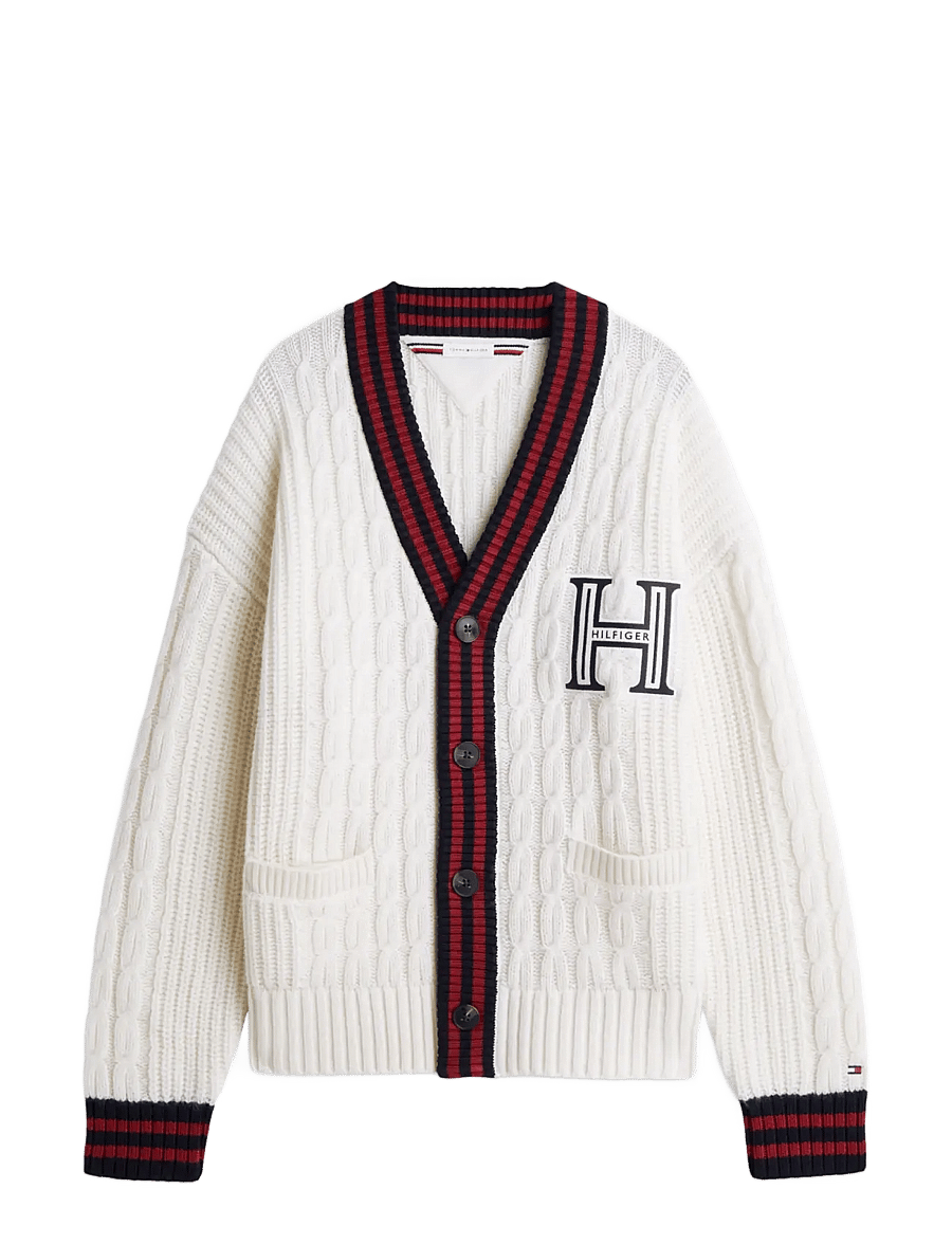 Tommy Hilfiger - CABLE LETTERMAN CARDIGAN - strickjacken - ivory petal - 1