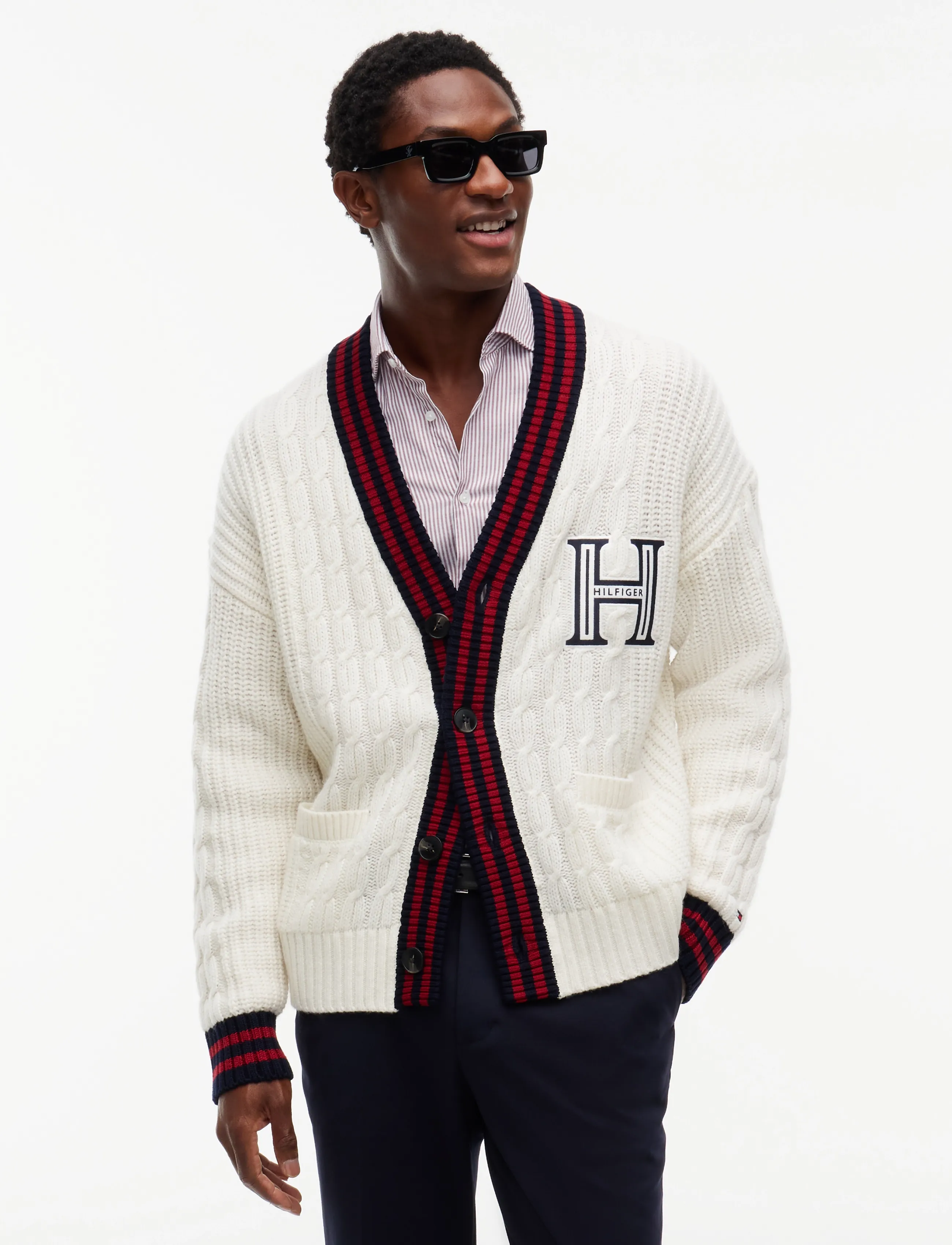 Tommy Hilfiger CABLE LETTERMAN CARDIGAN - Nach Anlass kaufen - IVORY PETAL / cream