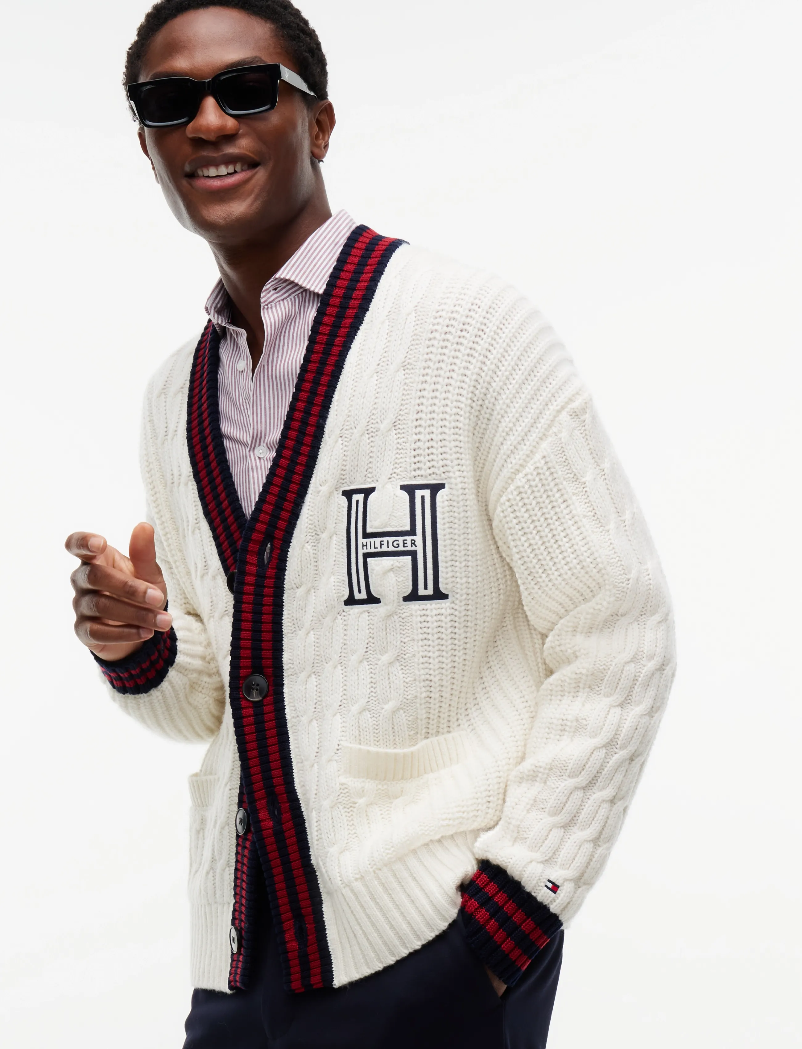 Tommy Hilfiger - CABLE LETTERMAN CARDIGAN - strickjacken - ivory petal - 3