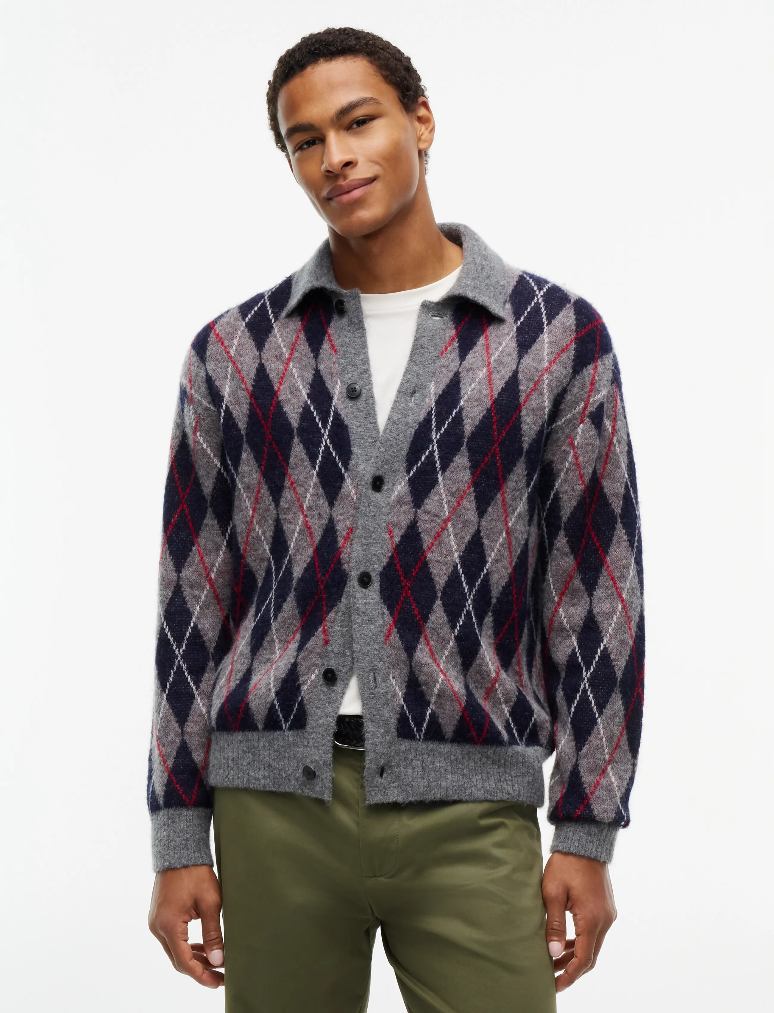 Tommy Hilfiger ALPACA BLEND ARGYLE BUTTON THRU - Nach Anlass kaufen - MEDIUM GREY HEATHER / grey