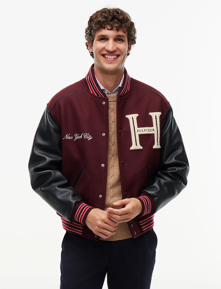Tommy Hilfiger - LEATHER VARSITY JACKET - ulljackor - burgundy velvet - 0