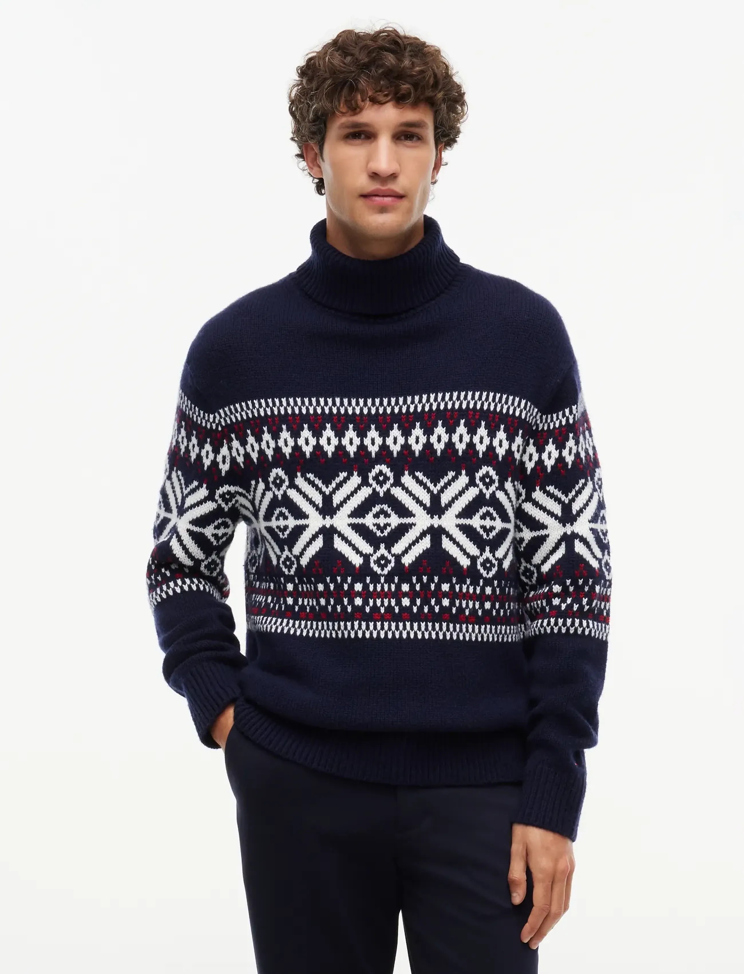 Tommy Hilfiger PLACED FAIRISLE WOOL BLEND ROLL - Kleidung - NAVY BLUE IVORY REGATTA RED / navy