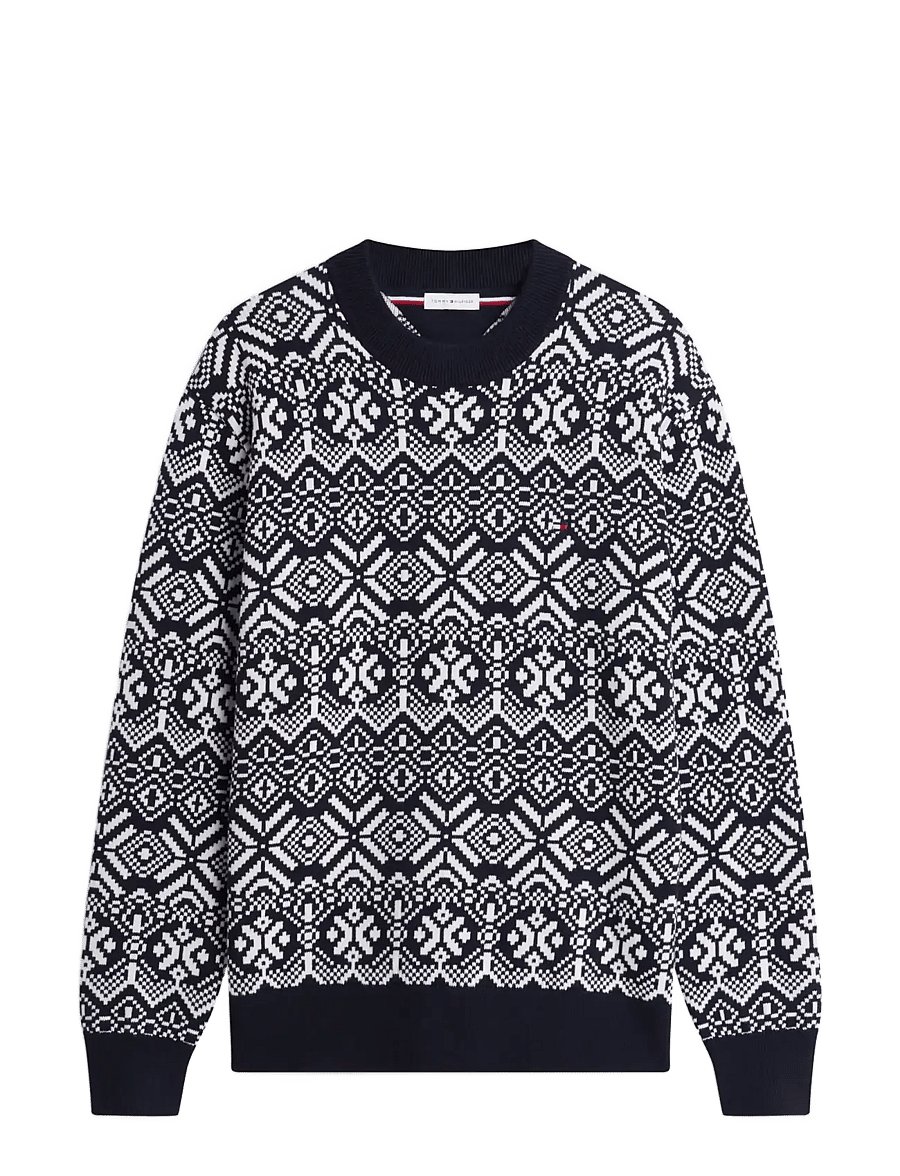 Tommy Hilfiger - AOP FAIRISLE COTTON CREW NECK - round necks - navy blue ivory petal - 1