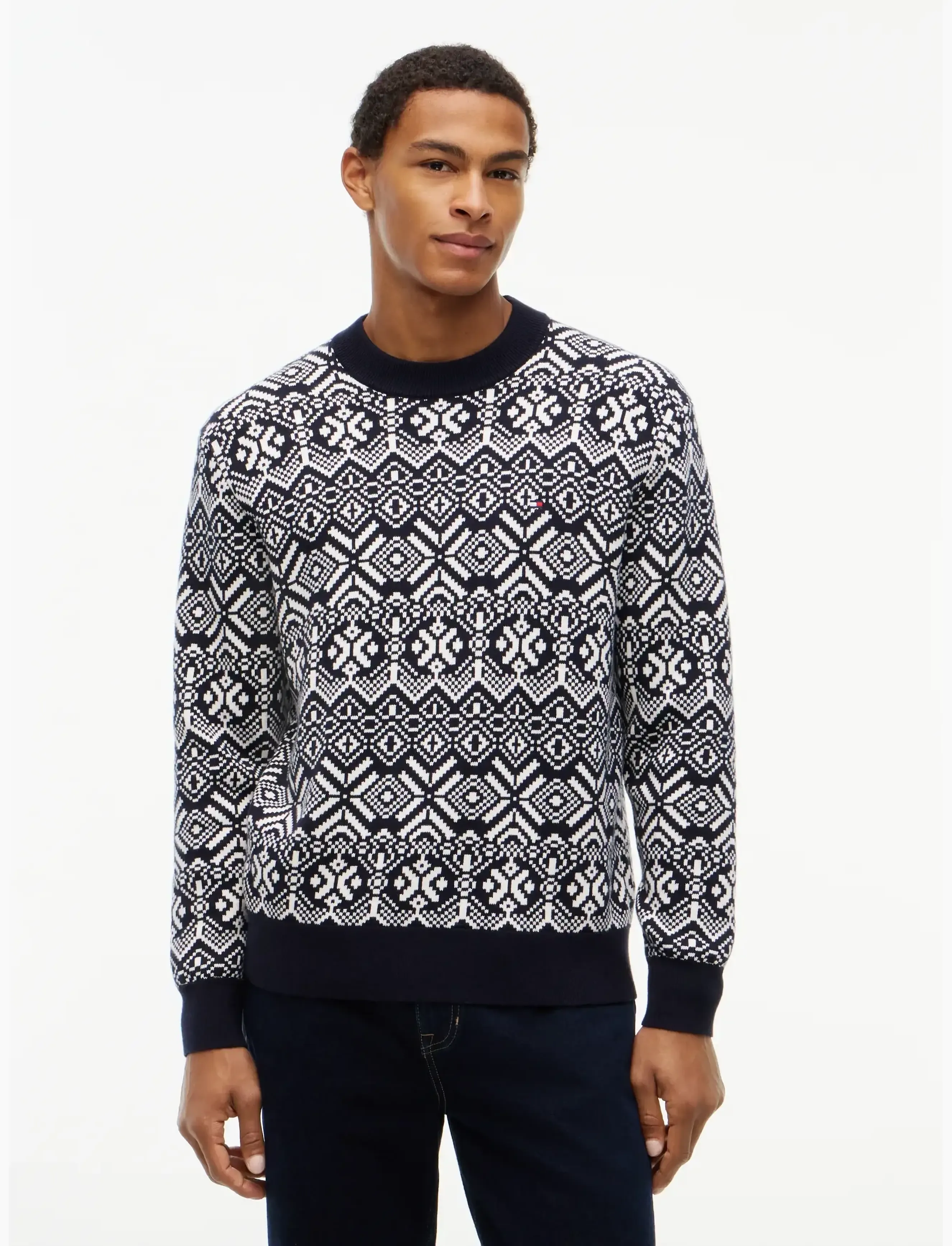 Tommy Hilfiger - AOP FAIRISLE COTTON CREW NECK - round necks - navy blue ivory petal - 0