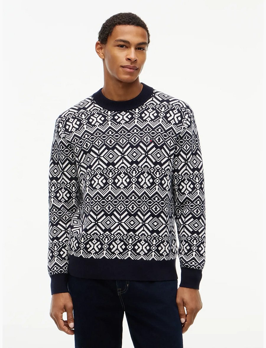 Tommy Hilfiger - AOP FAIRISLE COTTON CREW NECK - round necks - navy blue ivory petal - 0