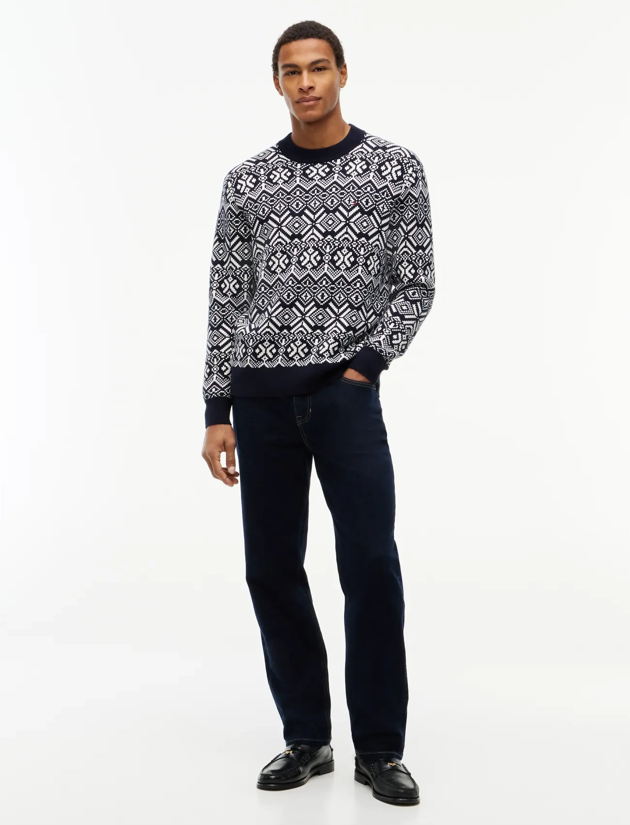 Tommy Hilfiger - AOP FAIRISLE COTTON CREW NECK - round necks - navy blue ivory petal - 4
