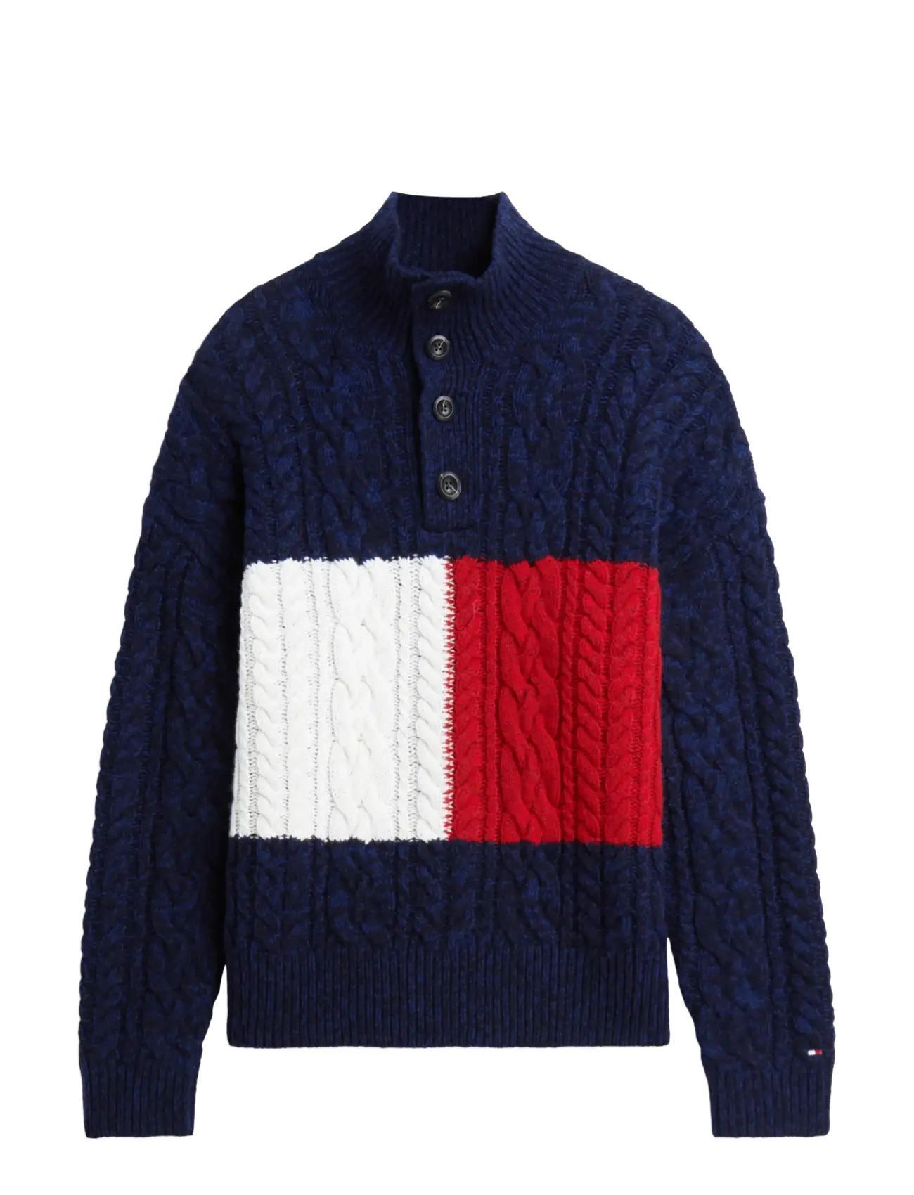 Tommy Hilfiger FLAG CABLE BUTTON MOCK - Kleidung - NAVY BLUE / navy