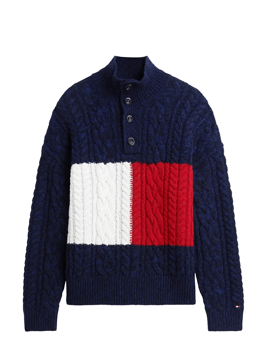 Tommy Hilfiger - FLAG CABLE BUTTON MOCK - halfzip strik - navy blue - 1