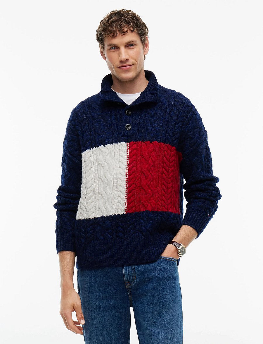Tommy Hilfiger - FLAG CABLE BUTTON MOCK - halfzip strik - navy blue - 0