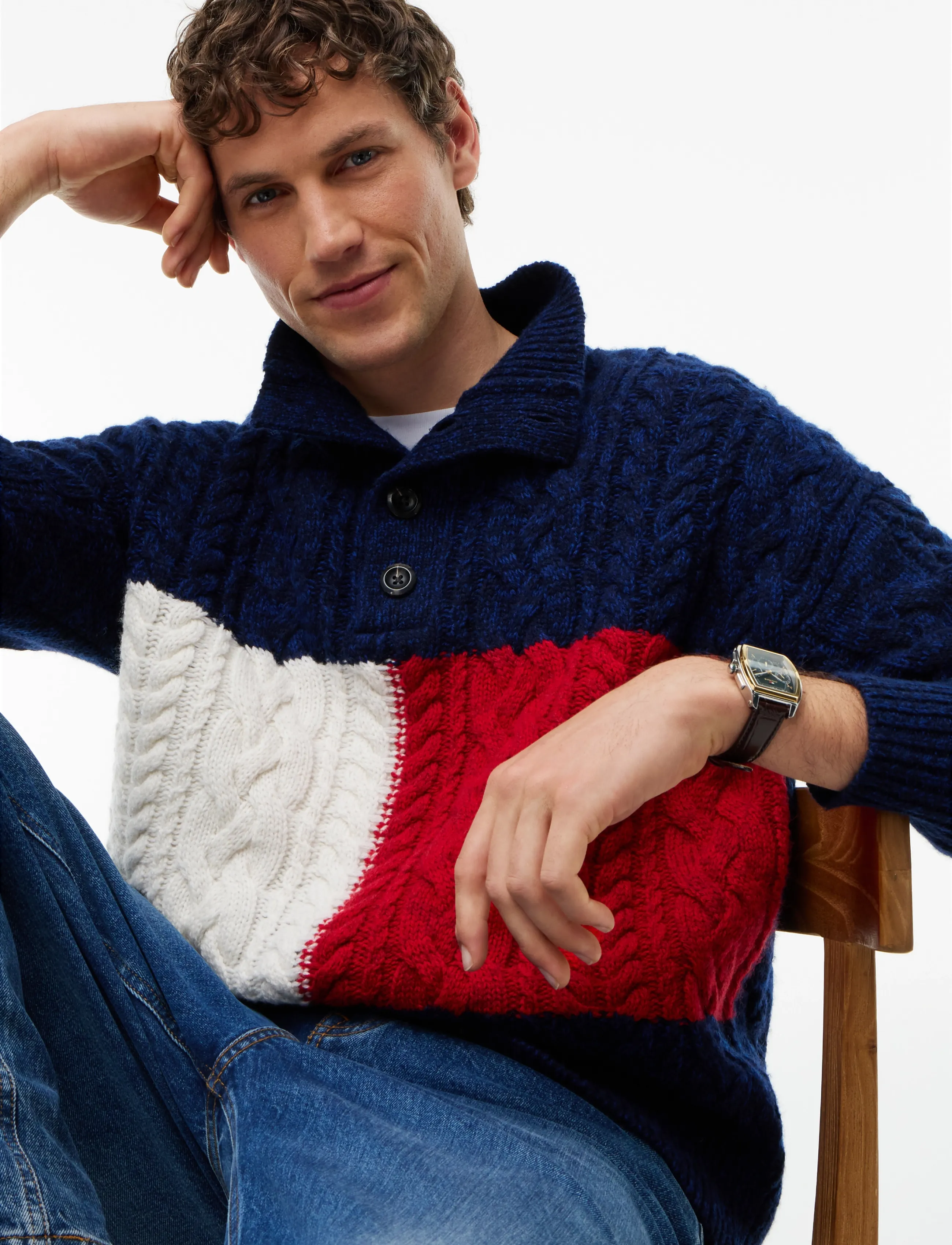 Tommy Hilfiger - FLAG CABLE BUTTON MOCK - navy blue - 3