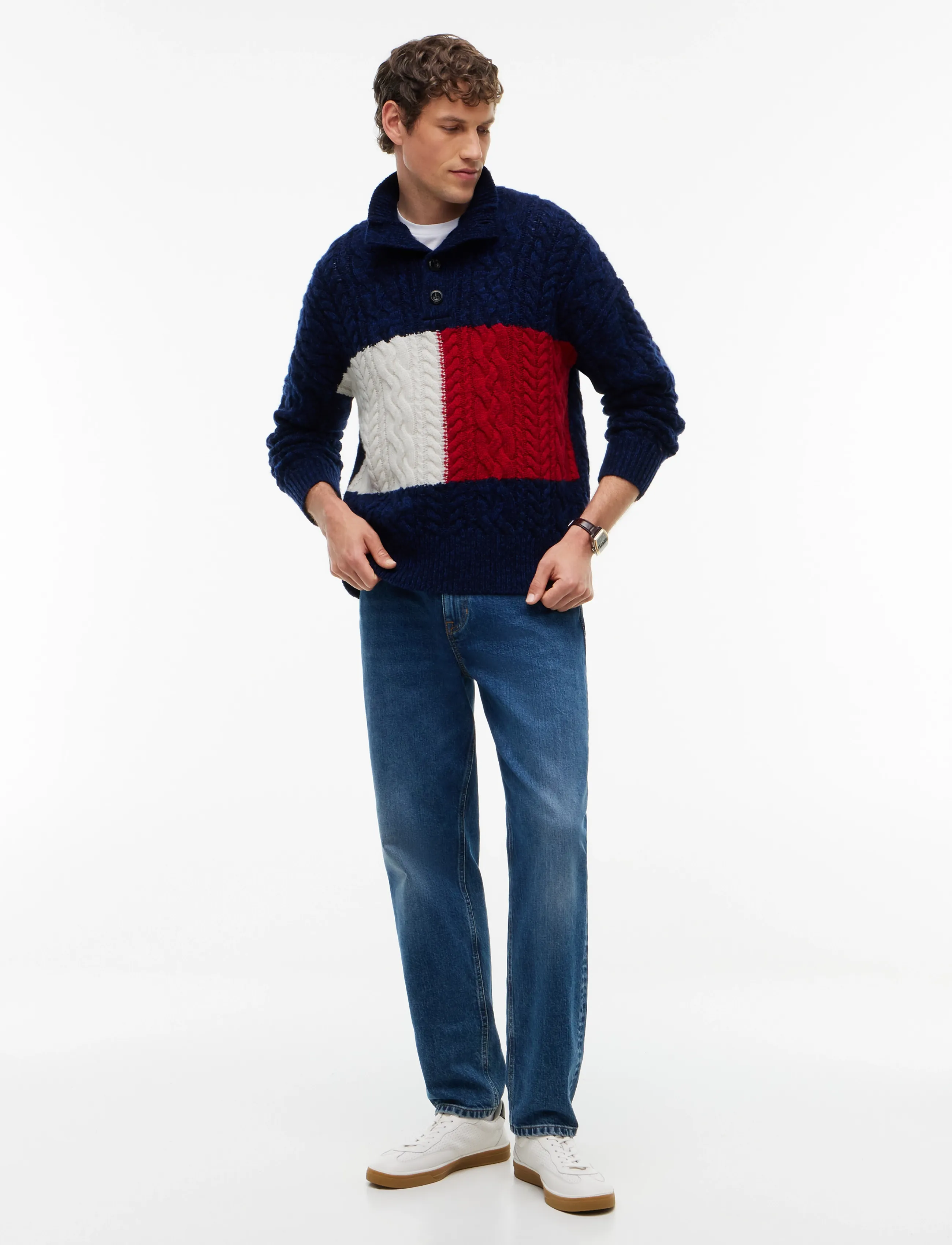 Tommy Hilfiger - FLAG CABLE BUTTON MOCK - navy blue - 4