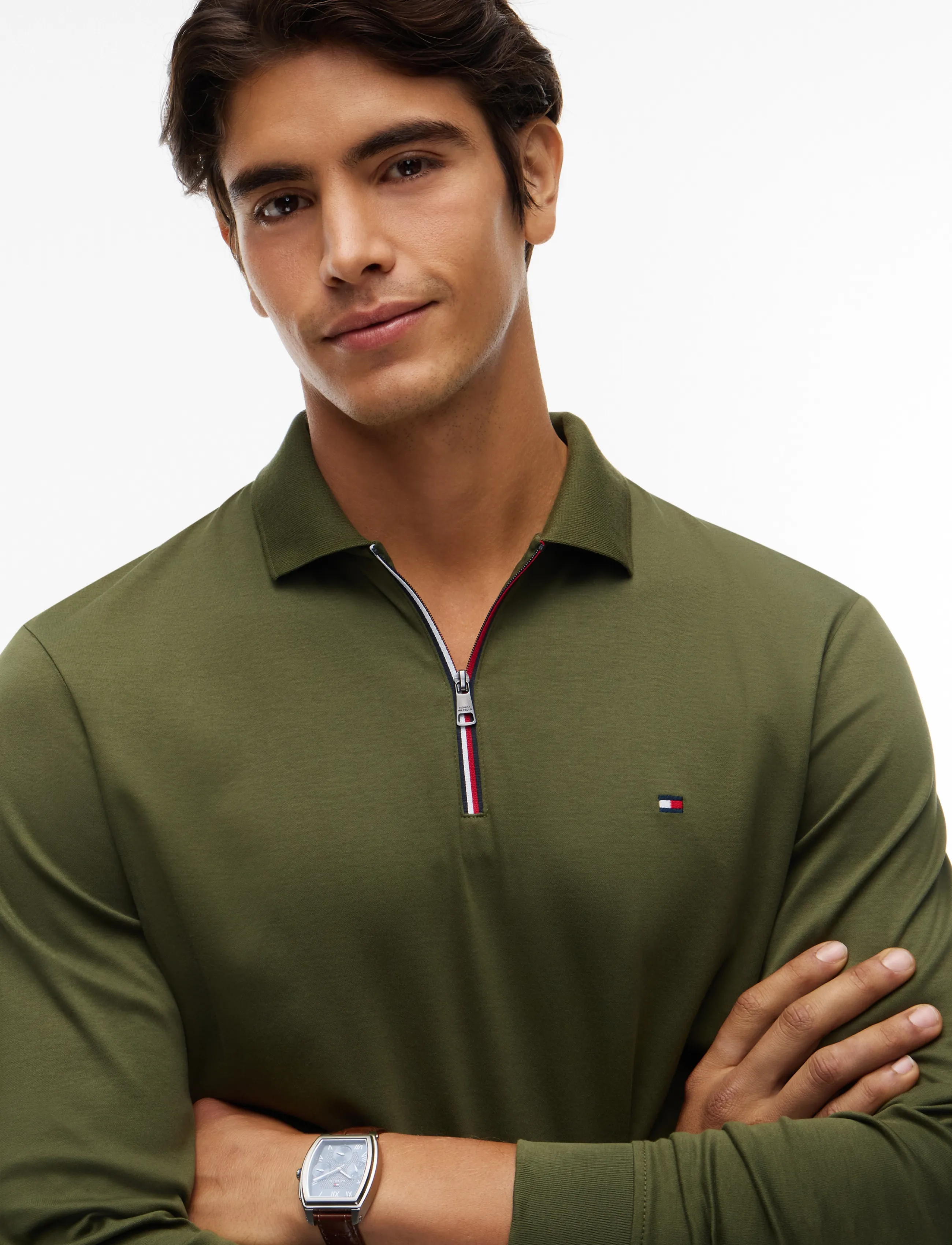 TOMMY HILFIGER L/S Liquid Cotton Zip Reg pikéer herr – bild 3