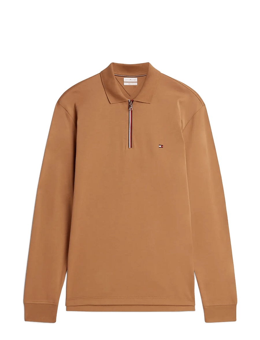 Tommy Hilfiger - L/S LIQUID COTTON ZIP REG - long-sleeved knitted polos - timeless tawny - 1