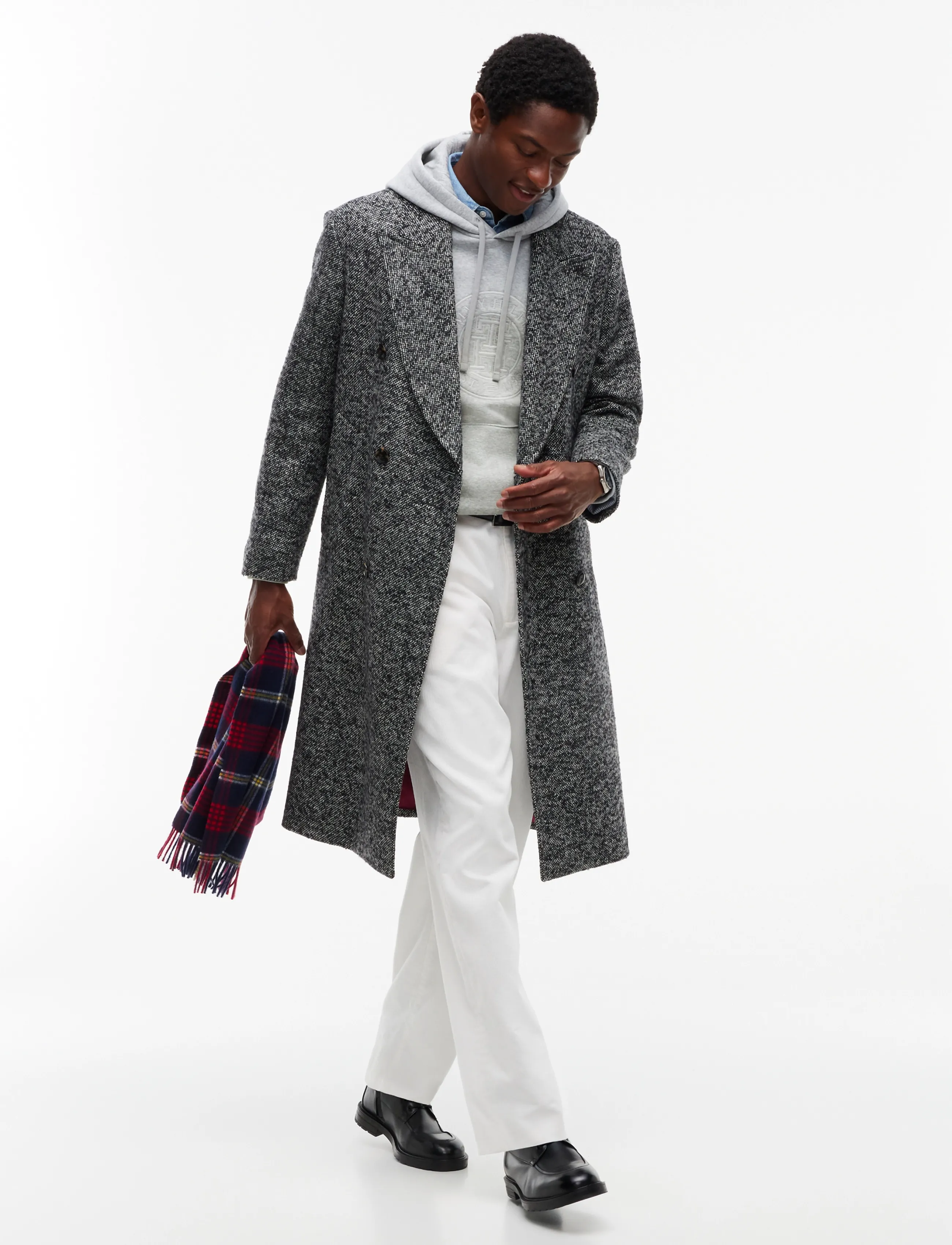 Tommy Hilfiger NY DONEGAL LONG COAT - Kleidung - BLACK   WHITE DONEGAL / grey