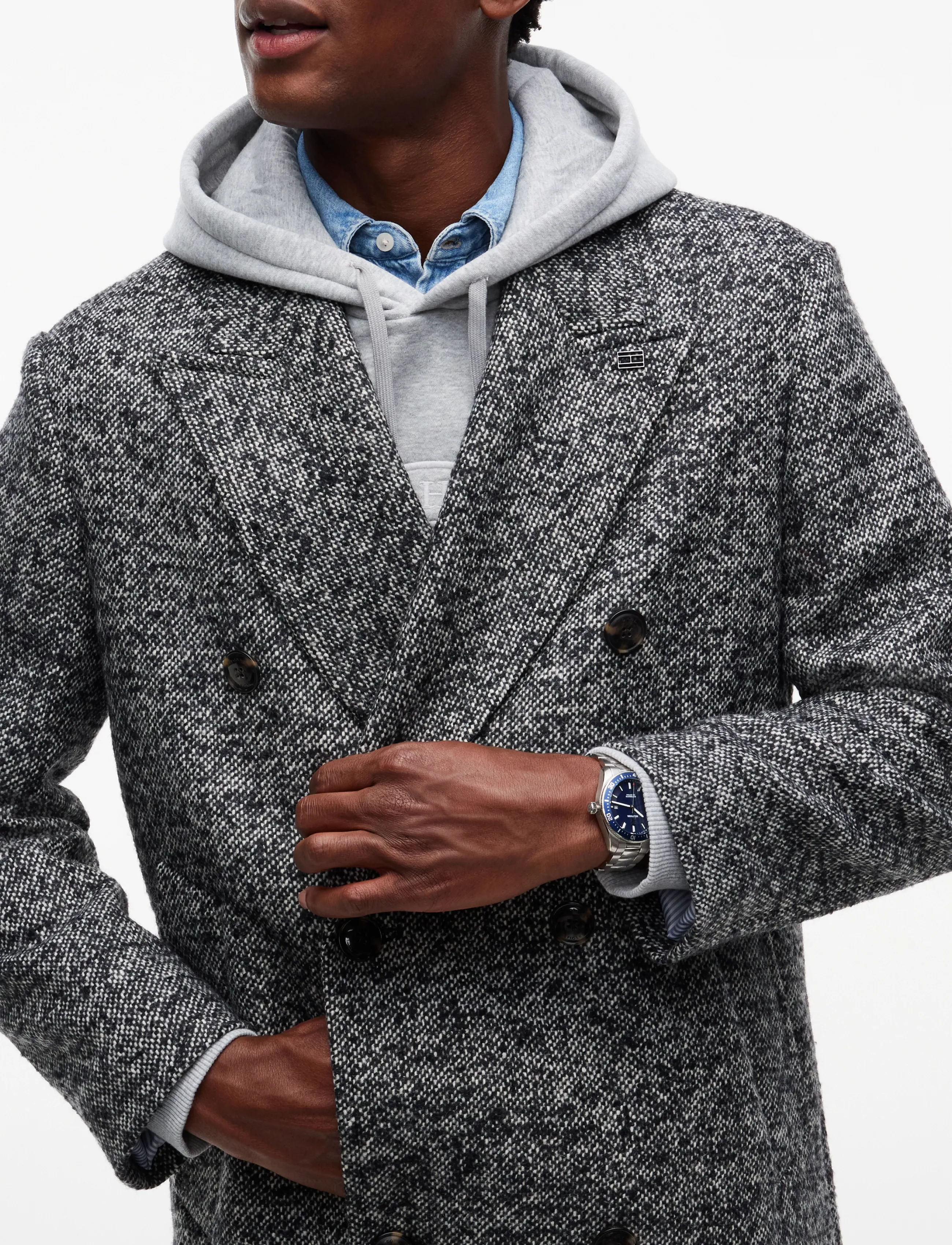 Tommy Hilfiger - NY DONEGAL LONG COAT - winterjacken - black   white donegal - 4