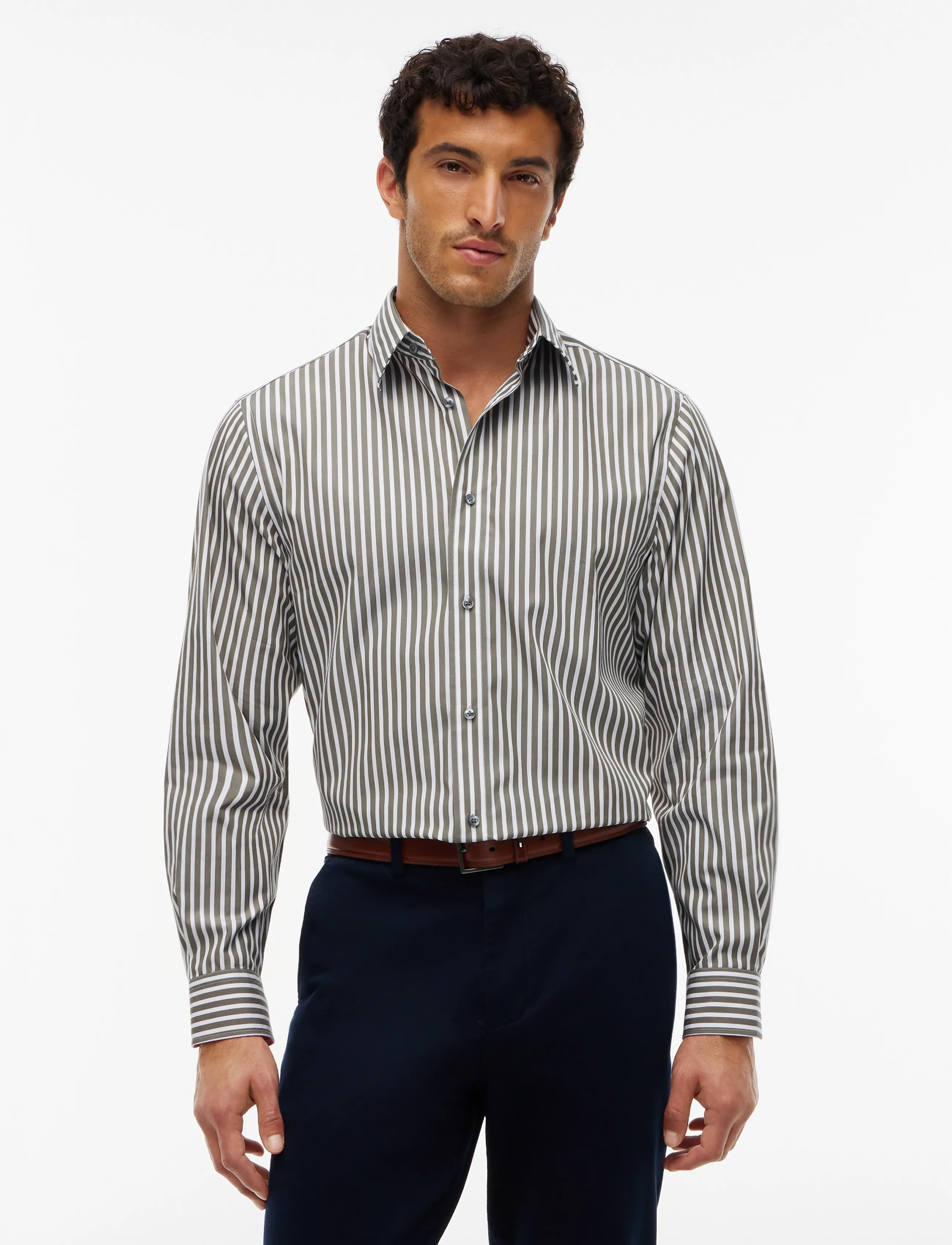 Tommy Hilfiger NY BOLD STRIPE SHIRT - Stribede skjorter - GHOST FERN WHITE / khaki/green