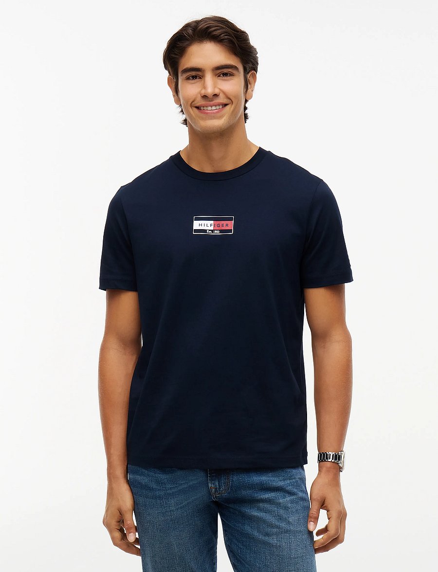 Tommy Hilfiger - BRAND LOVE SMALL FLAG TEE - kurzärmelige t-shirts - navy blue - 0