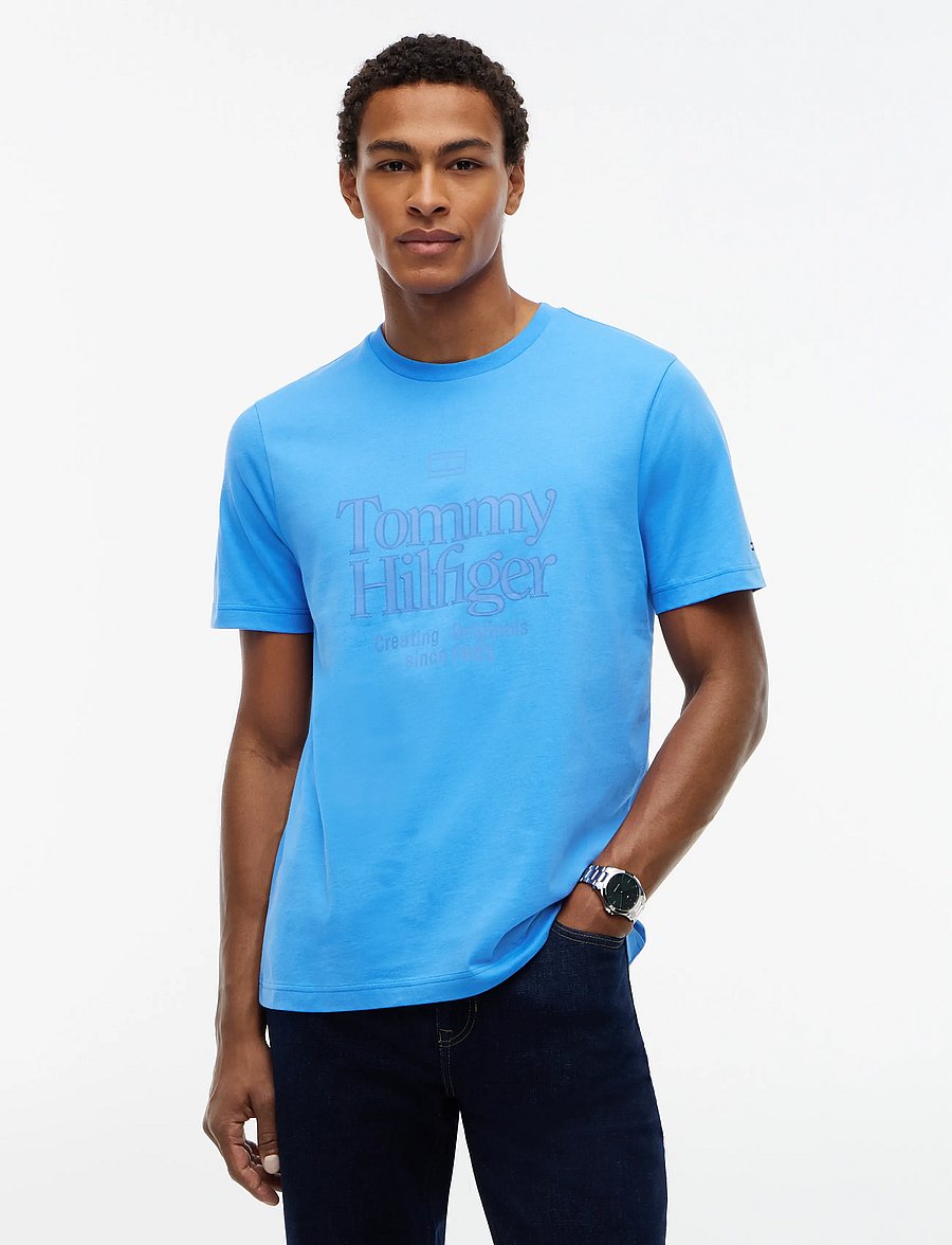 Tommy Hilfiger - FRONT TEXT SEASONAL GRAPHIC TEE - kortærmede t-shirts - blue spell - 0