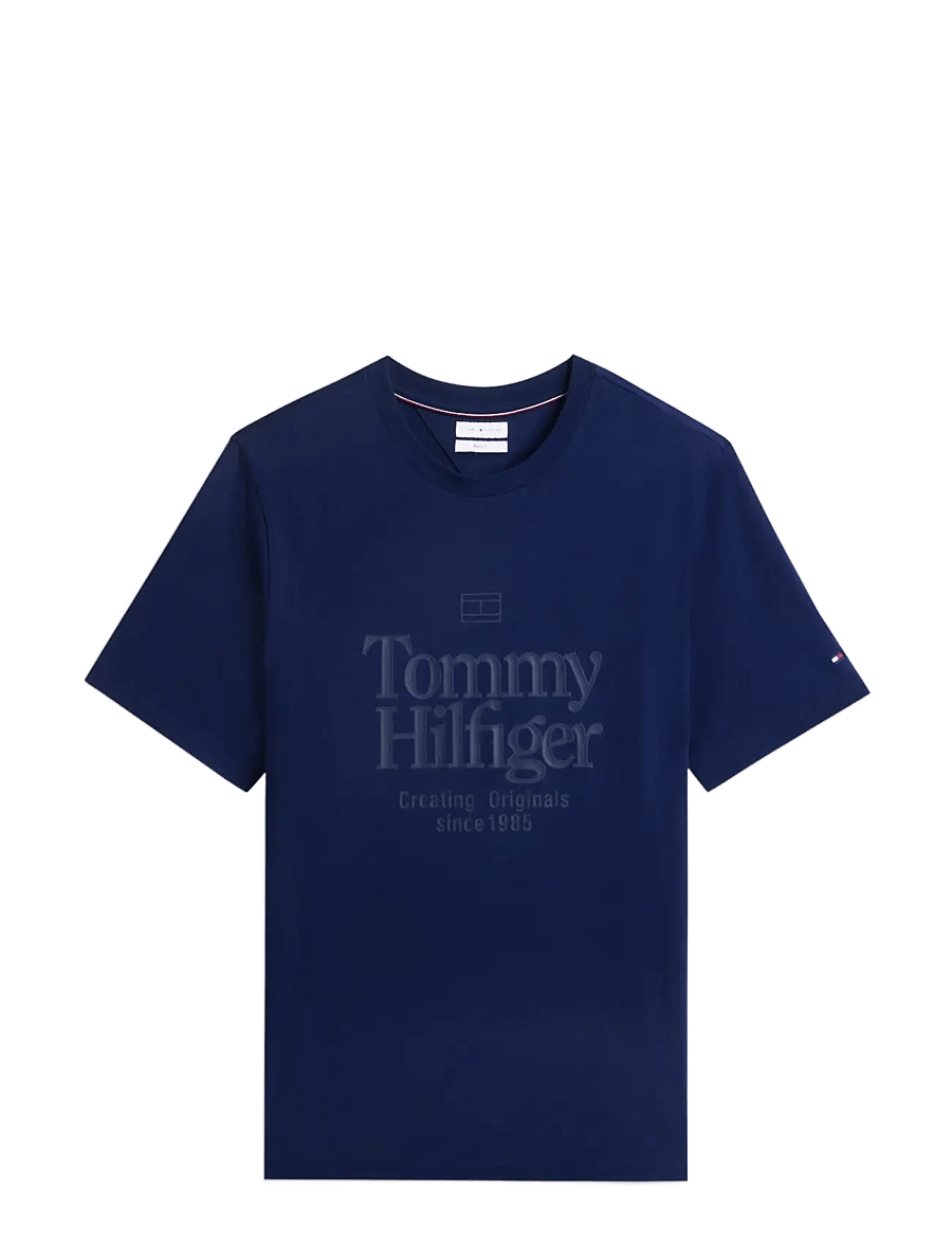 Tommy Hilfiger - FRONT TEXT SEASONAL GRAPHIC TEE - kurzärmelige t-shirts - carbon navy - 1