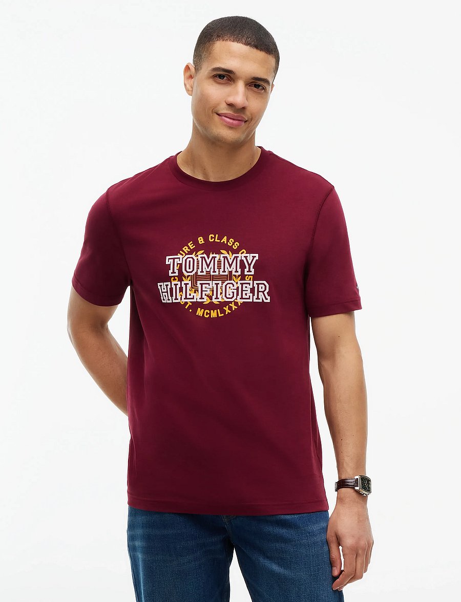 Tommy Hilfiger - GRAPHIC VARSITY ROUNDEL TEE - short-sleeved t-shirts - burgundy - 0