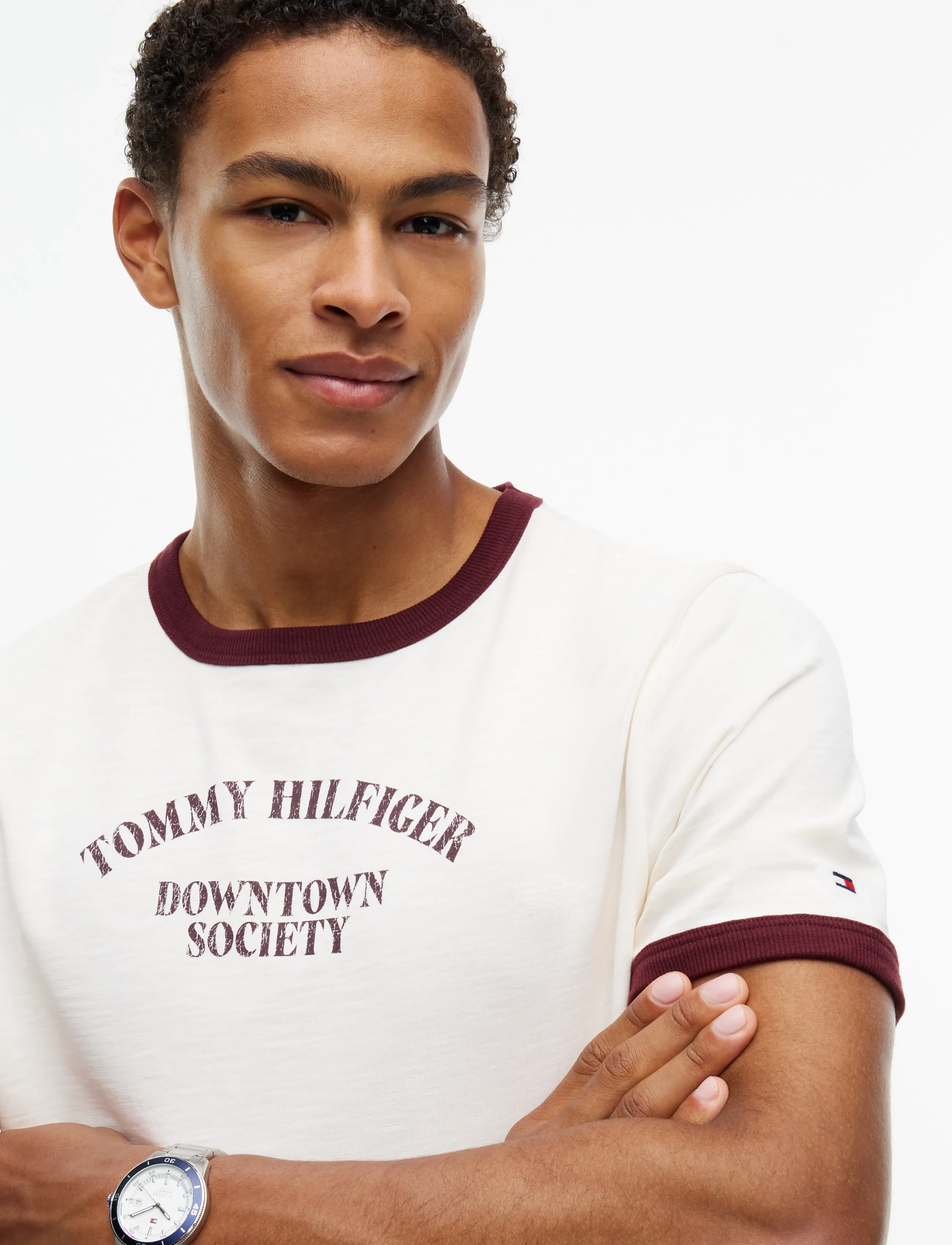 Tommy Hilfiger - GRAPHIC VARSITY RINGER TEE - kortærmede t-shirts - ivory petal - 3