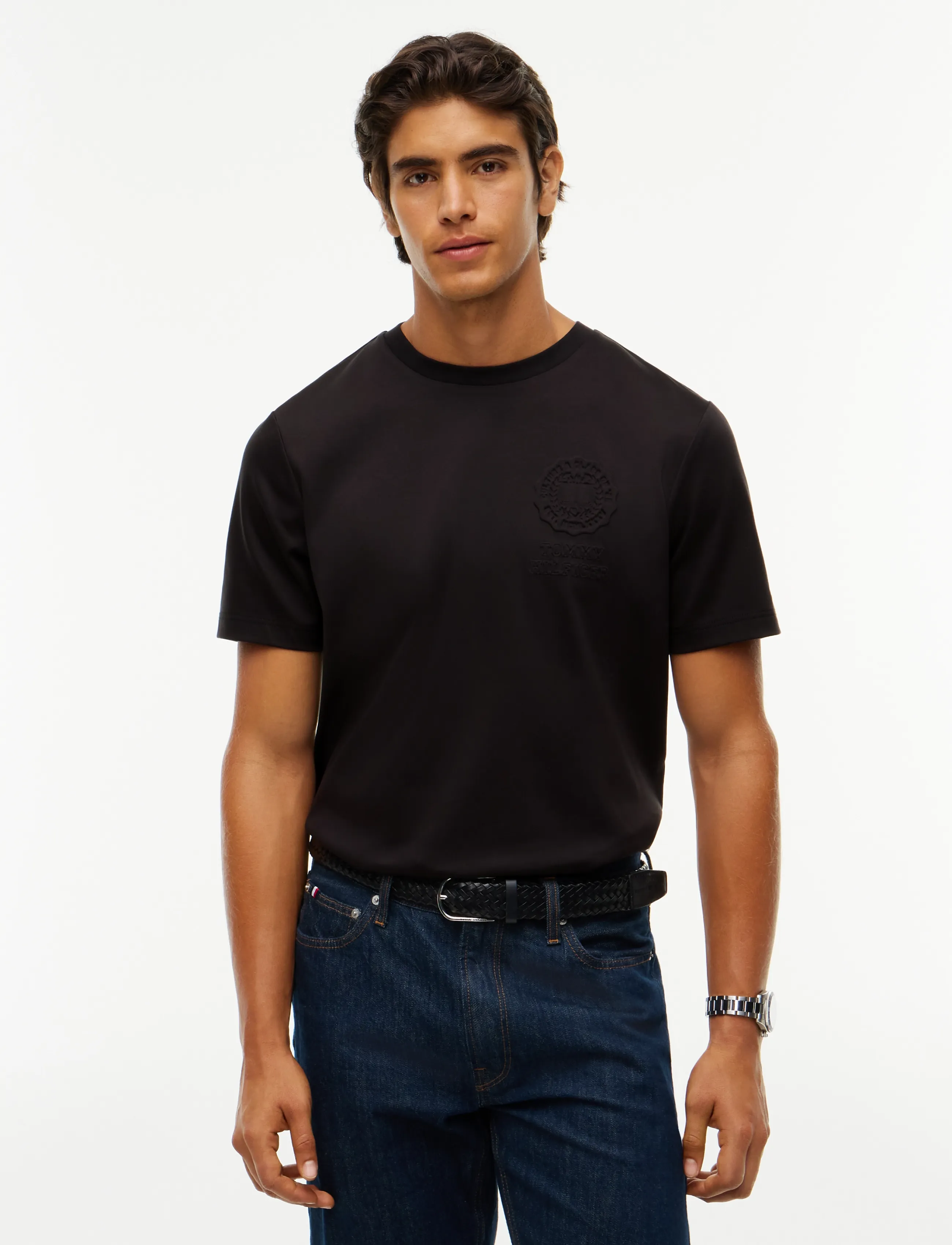 Tommy Hilfiger Interlock Embossed T-Shirt, S, T-shirts, Schwarz - Short-sleeved, Männerswear
