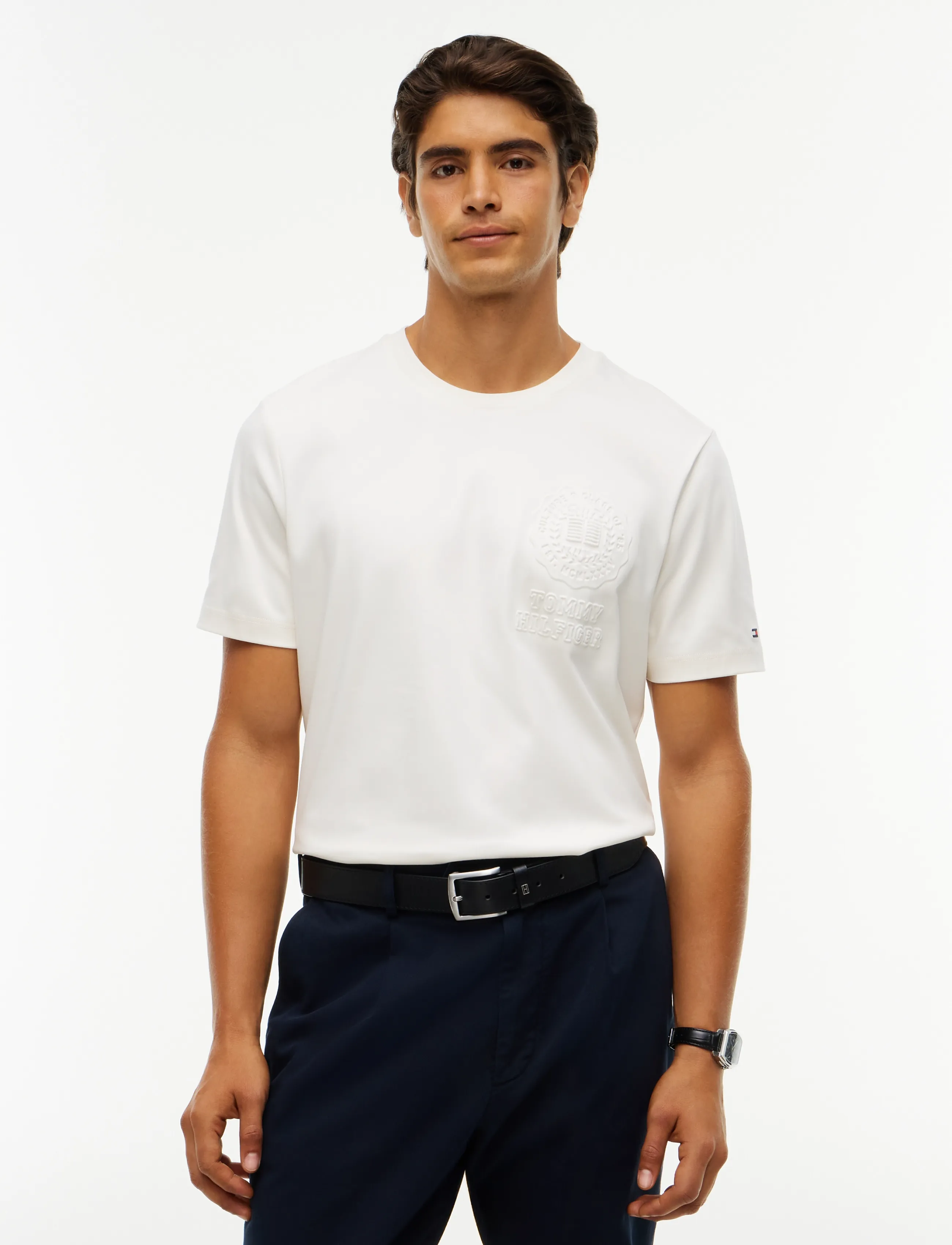 Tommy Hilfiger INTERLOCK EMBOSSED T-SHIRT - Tøj - IVORY PETAL / cream