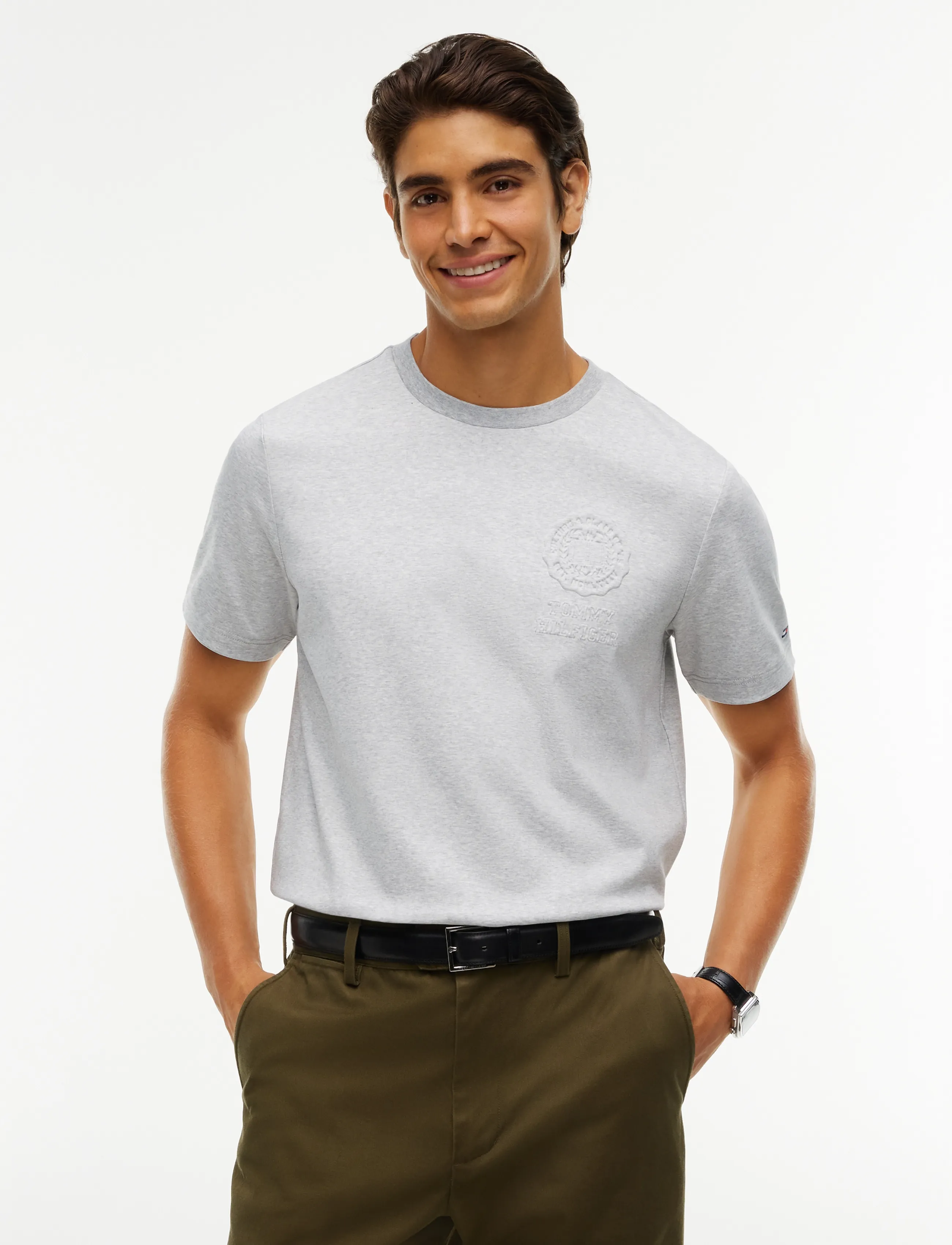 Tommy Hilfiger INTERLOCK EMBOSSED T-SHIRT - Tøj - LIGHT GREY HEATHER / grey