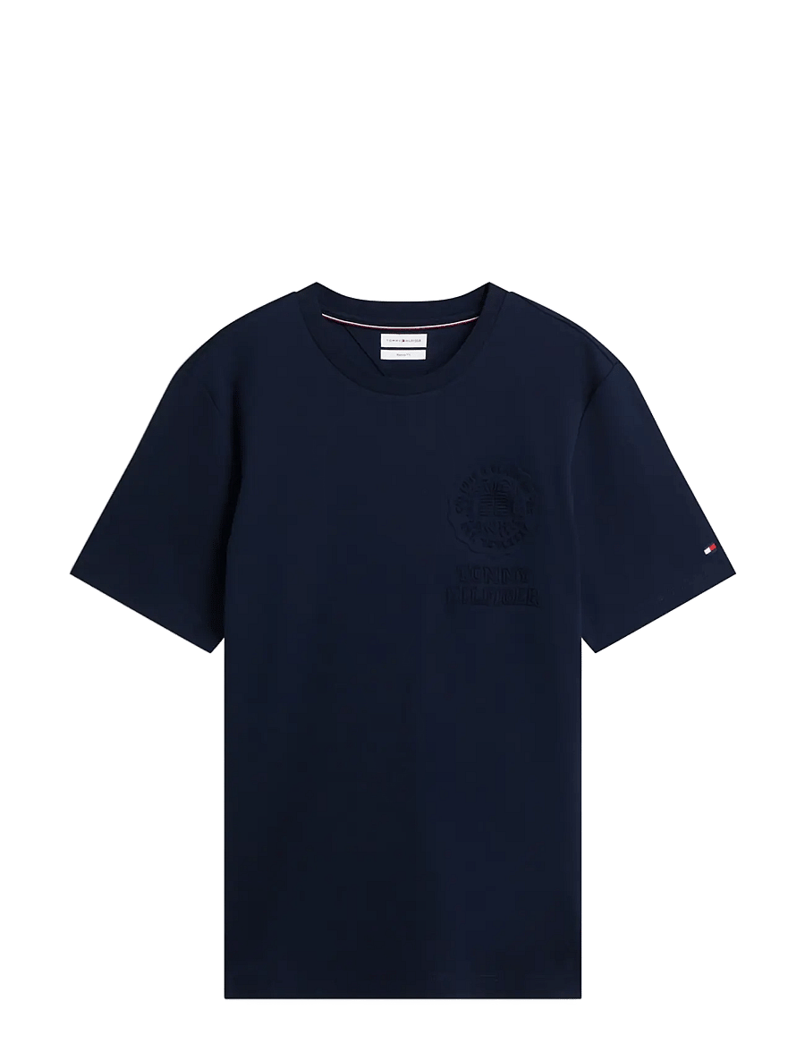 Tommy Hilfiger - INTERLOCK EMBOSSED T-SHIRT - kurzärmelige t-shirts - navy blue - 1
