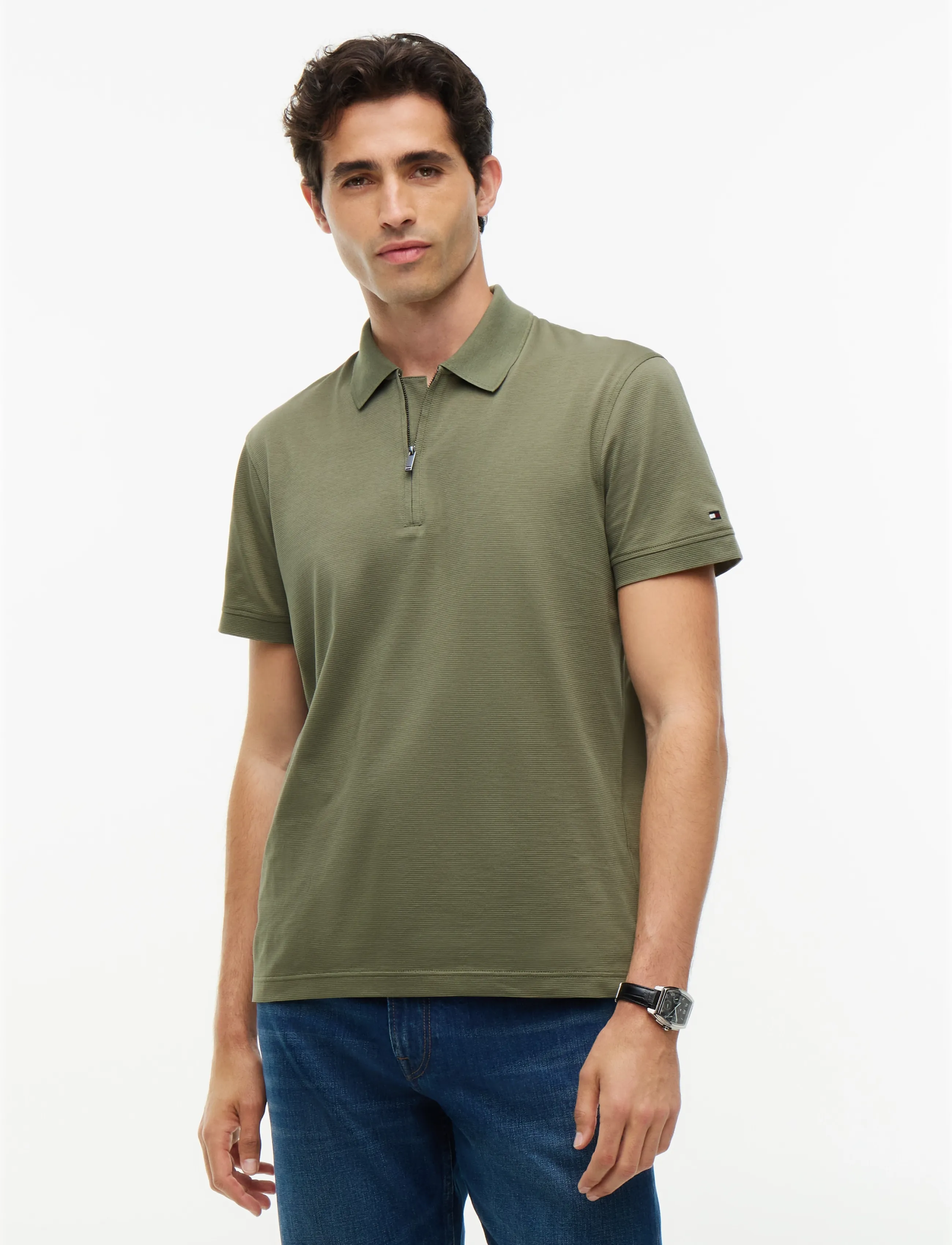 Tommy Hilfiger NY PERFORMANCE ZIP POLO - Kurzärmelig - GHOST FERN / khaki/green
